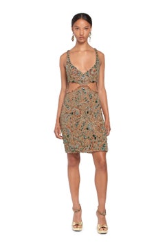 Roberto Cavalli Embellished Multicolor Paisley Cut Out Cocktail Dress Size 40