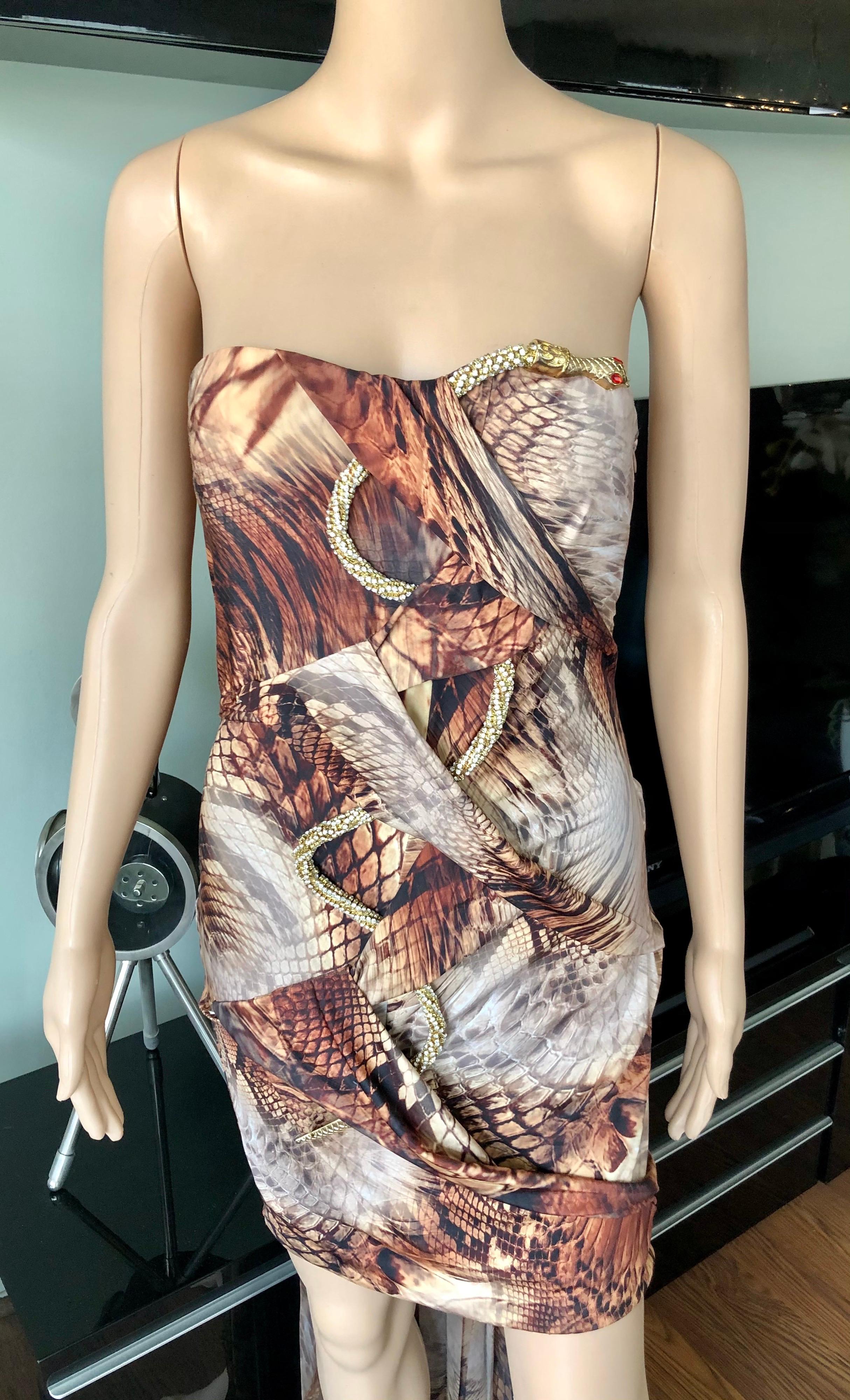 Roberto Cavalli Embellished Serpent Snake Bustier High Low Train Evening Dress In Good Condition In Naples, FL