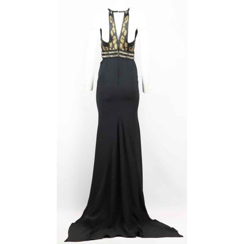 Black Roberto Cavalli Embellished Silk Blend Crepe Gown IT 42 UK 10 