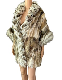 Roberto Cavalli Embellished Studded Fox Sheep Fur Cape Jacket Coat