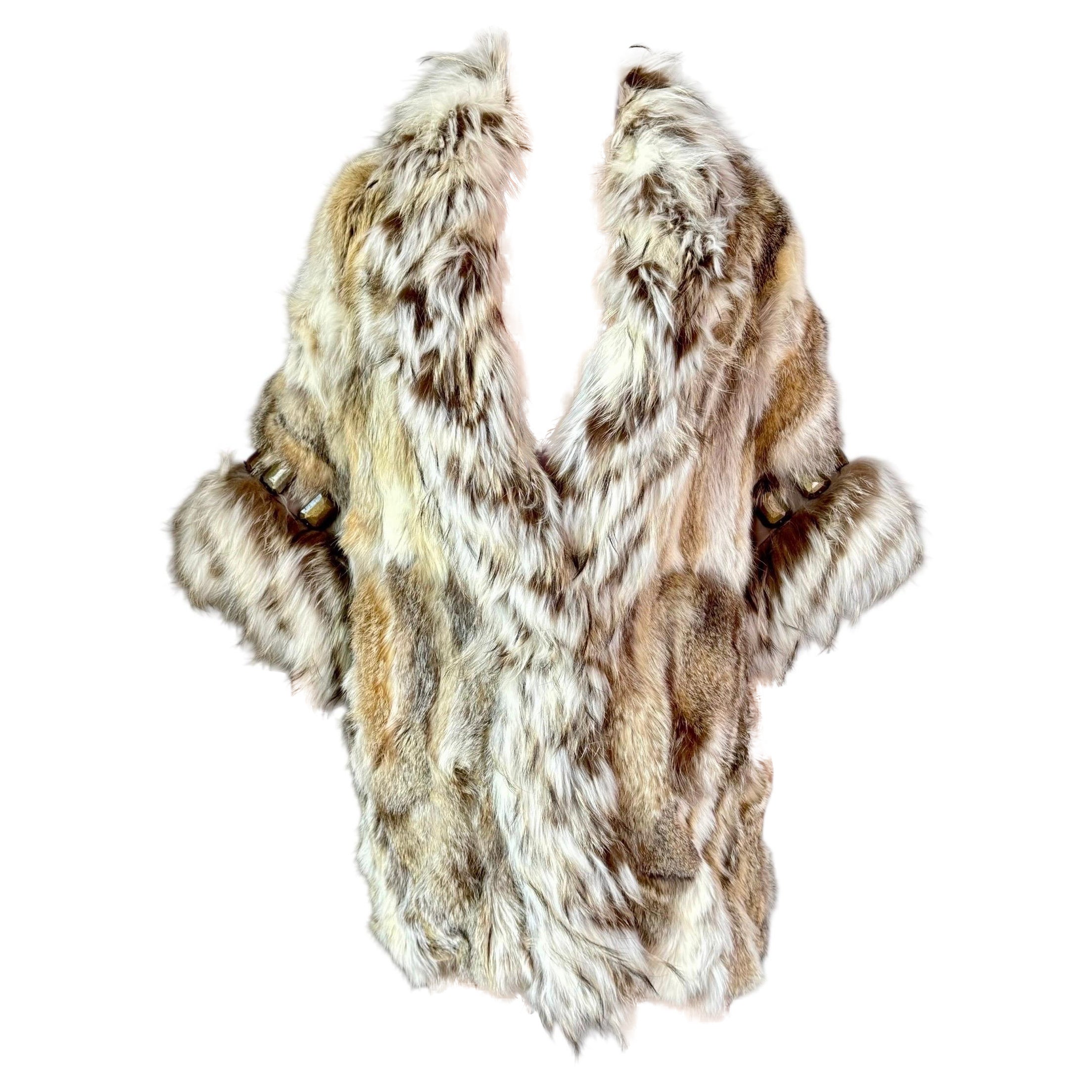 Roberto Cavalli Verschönertes Nietenfuchs Schafspelz Cape Jacke Mantel