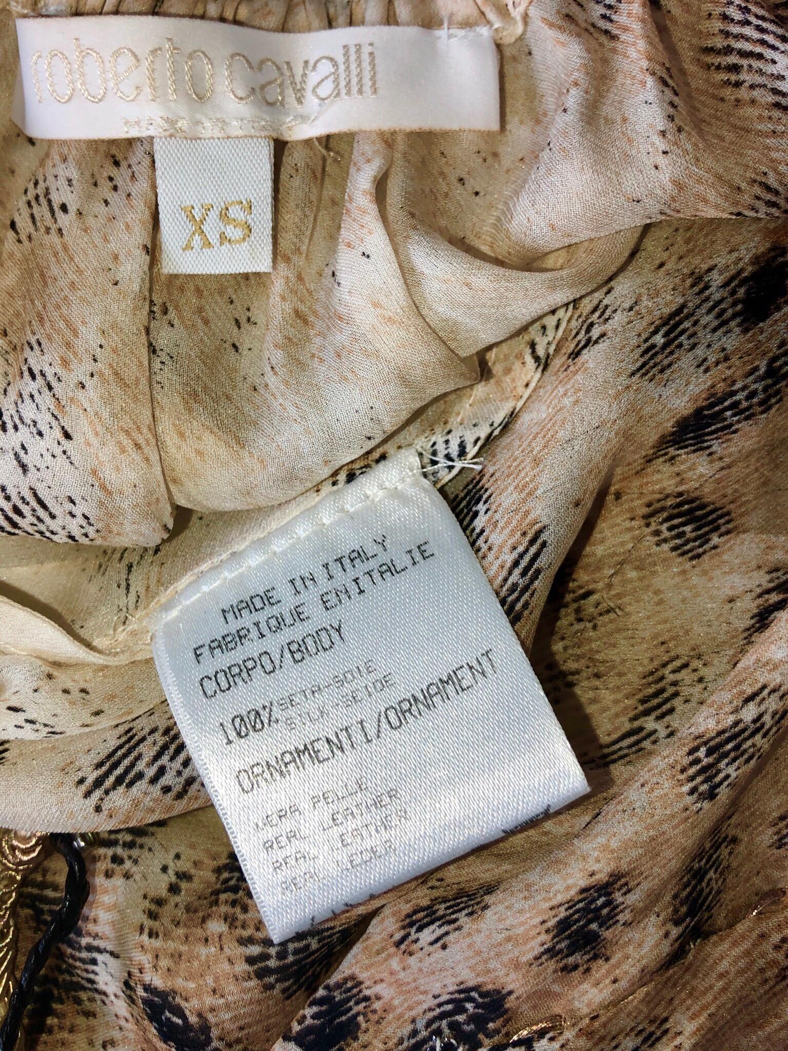 ROBERTO CAVALLI Brodé Y2K Cheetah Lace Up Silk Dress Tunic vu sur JLO XS en vente 2