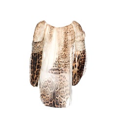 ROBERTO CAVALLI Embroidered Y2K Cheetah Lace Up Silk Dress Tunic seen on JLO XS