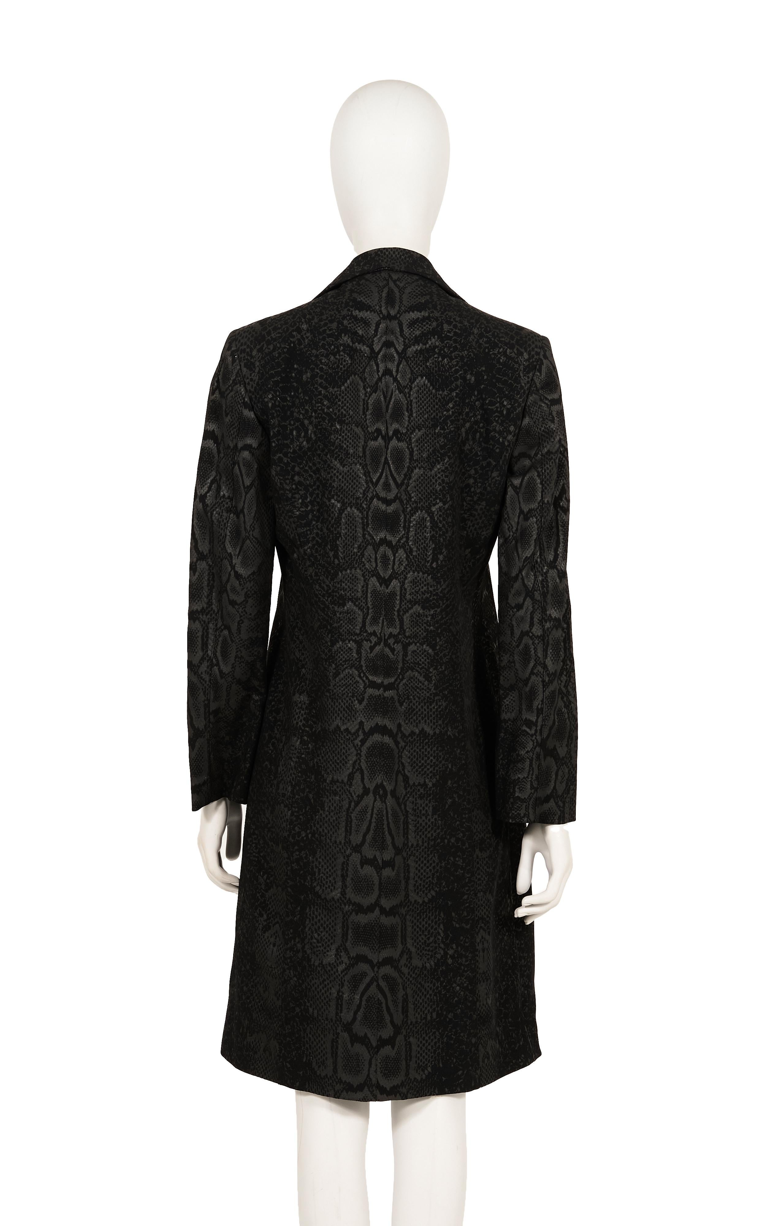 Roberto Cavalli F/W 1998 black Snakeskin reflective print trench coat In Excellent Condition For Sale In Rome, IT
