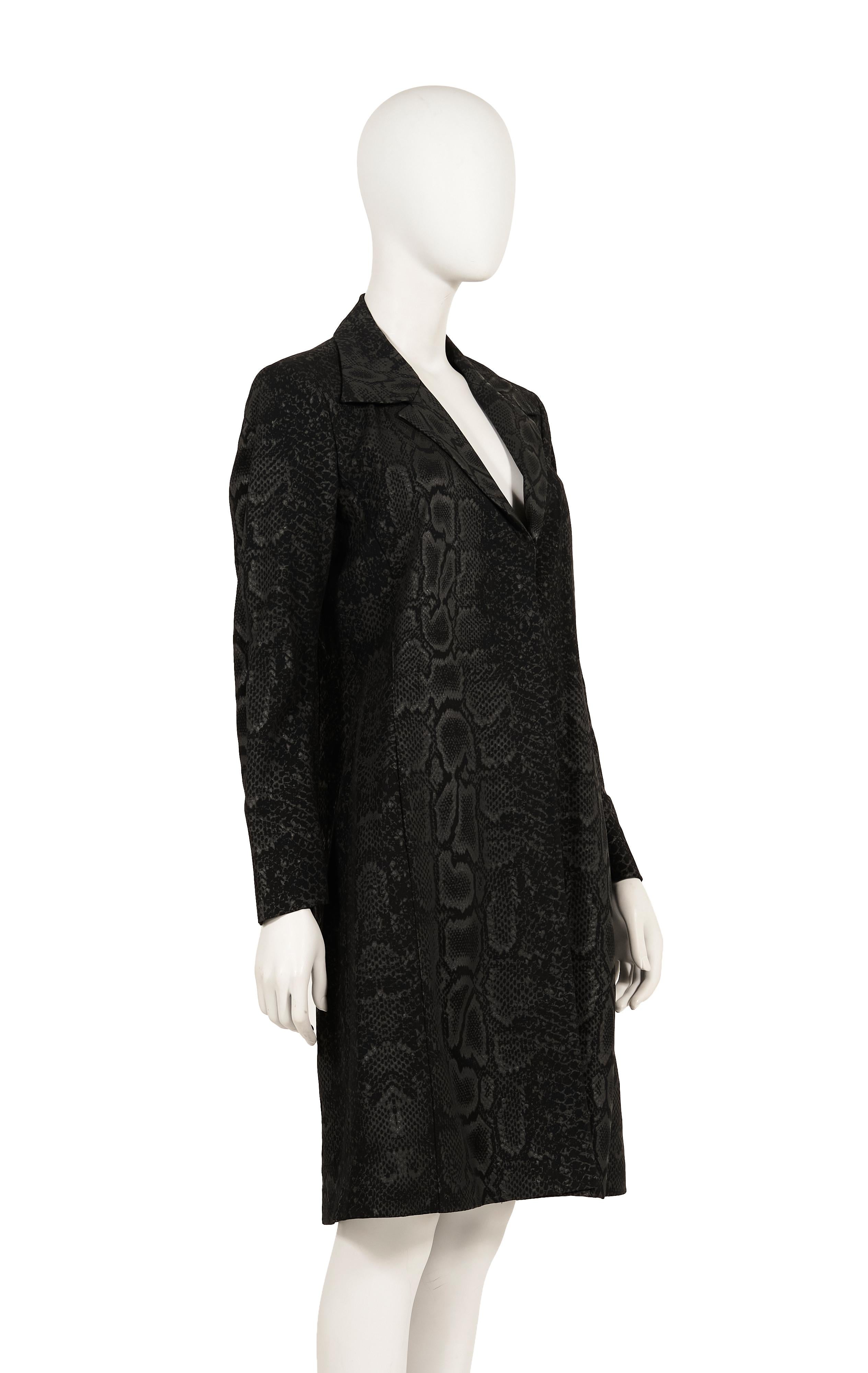 Women's Roberto Cavalli F/W 1998 black Snakeskin reflective print trench coat For Sale