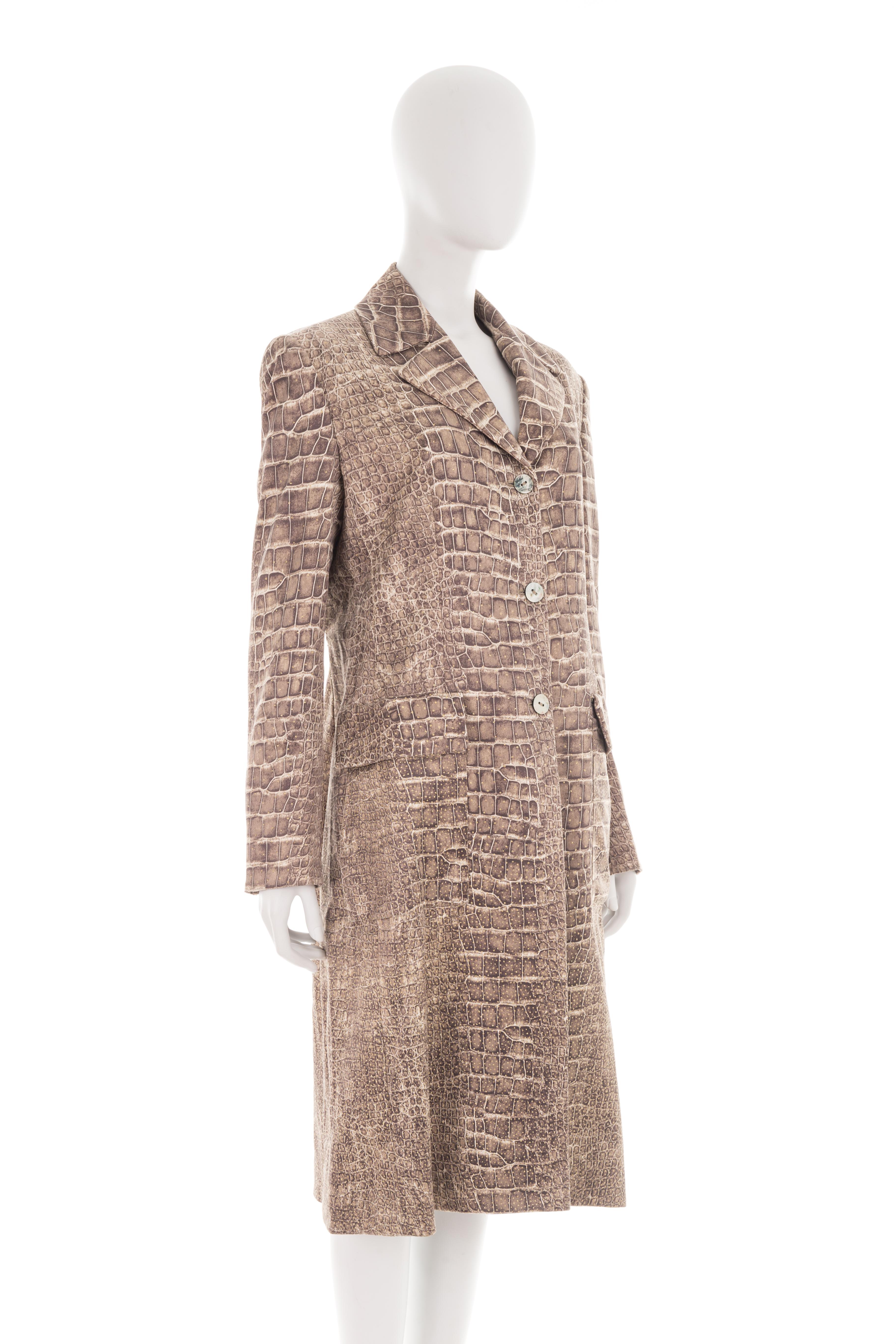 Brown Roberto Cavalli F/W 1998 croc silk trench coat