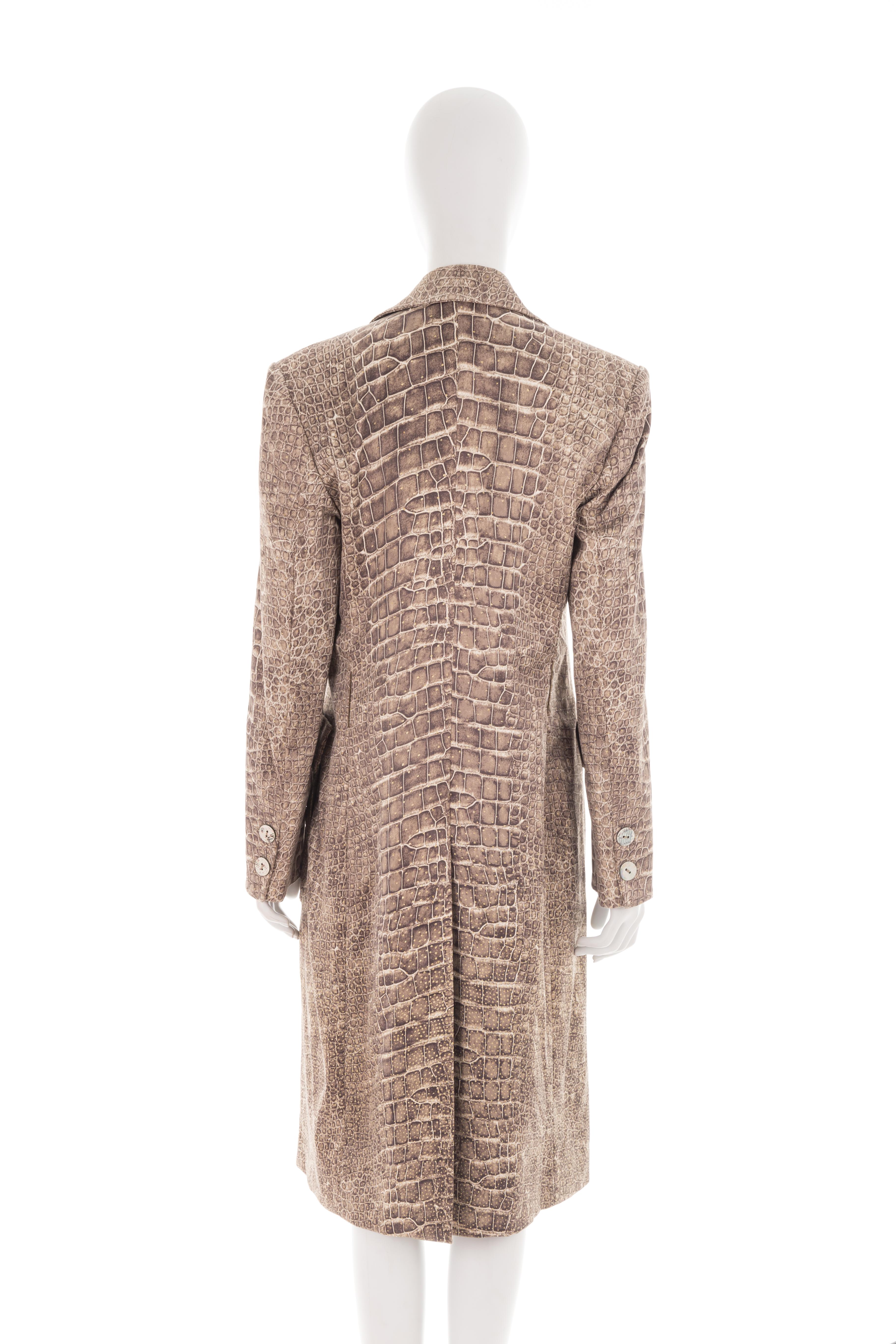 Women's or Men's Roberto Cavalli F/W 1998 croc silk trench coat