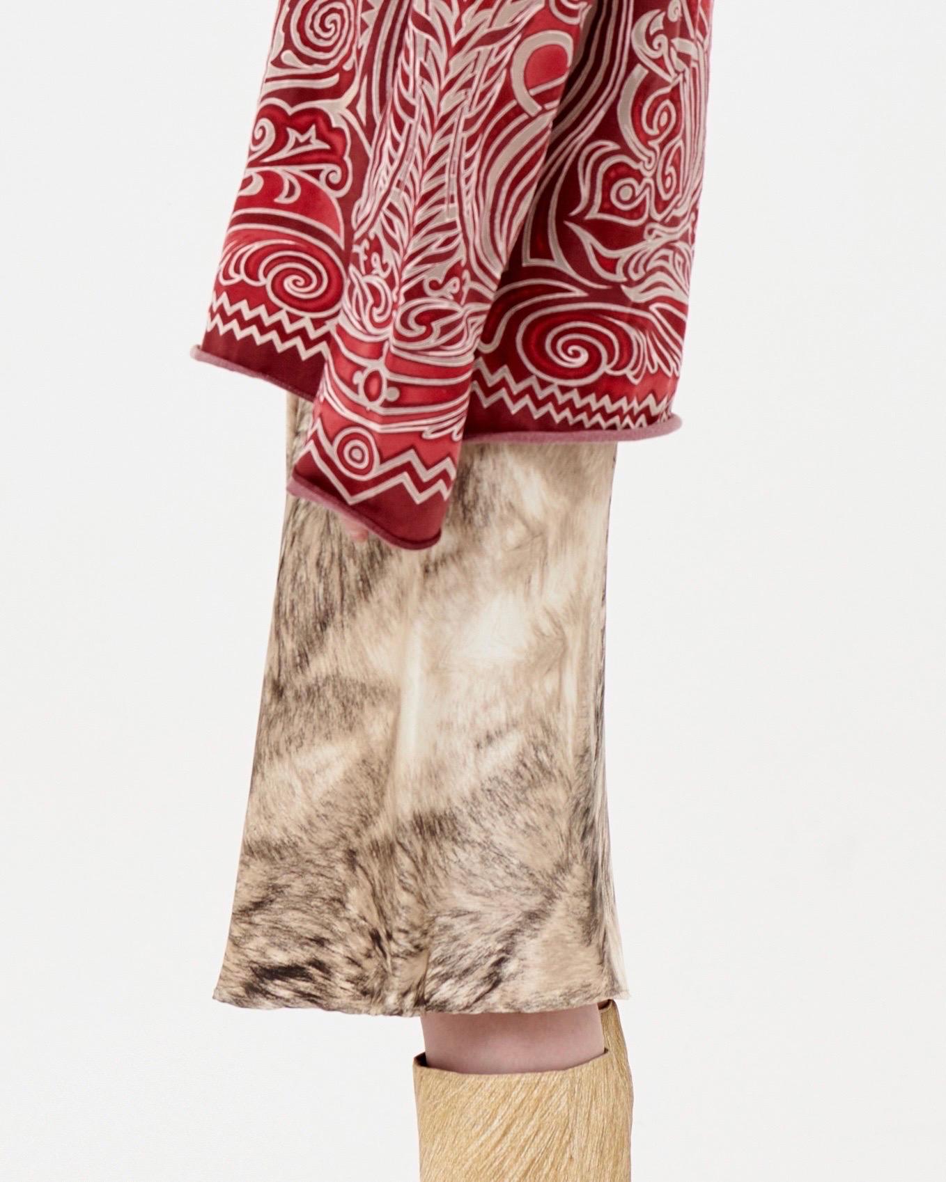 Beige Roberto Cavalli F/W 1999 fur print silk skirt For Sale
