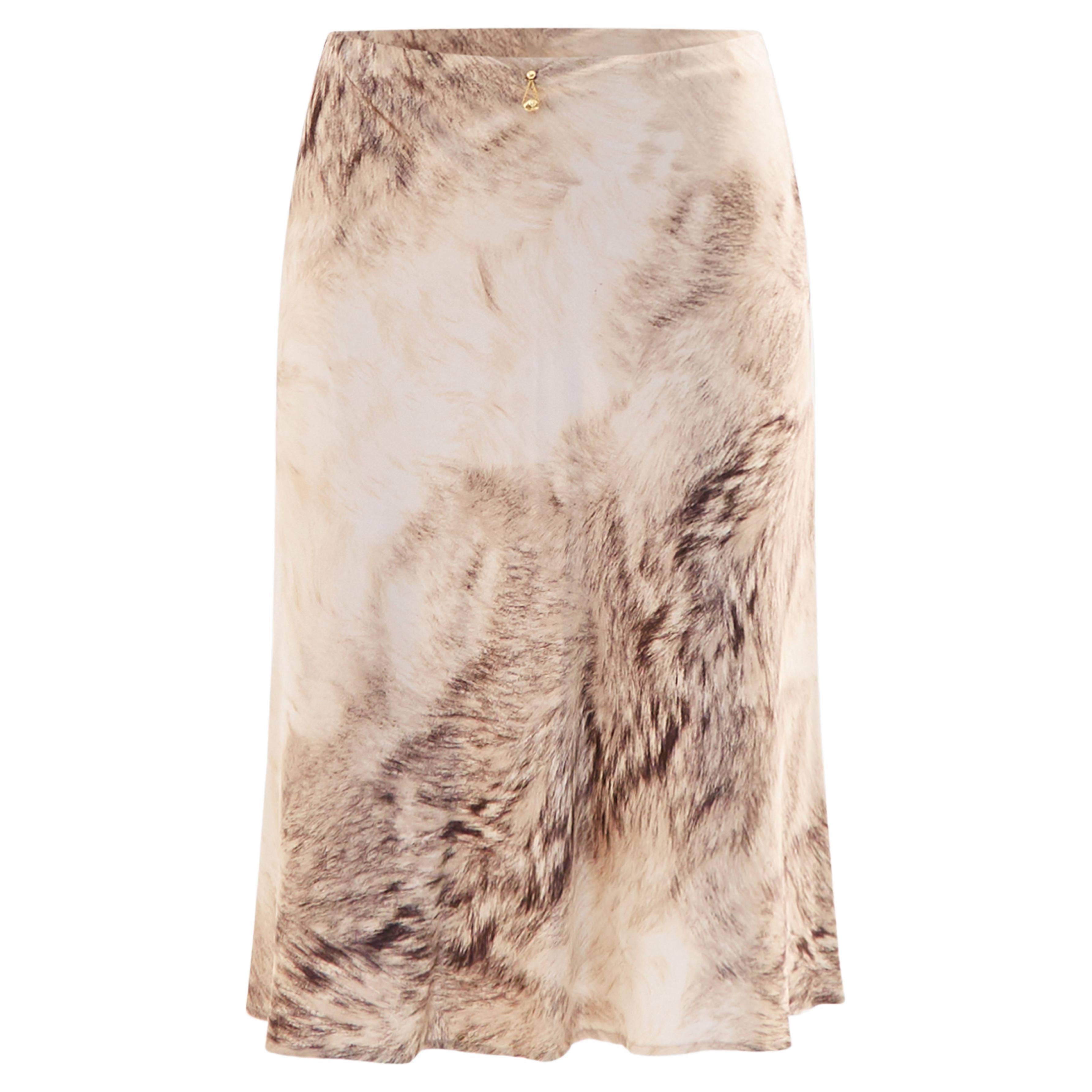 Roberto Cavalli F/W 1999 fur print silk skirt For Sale