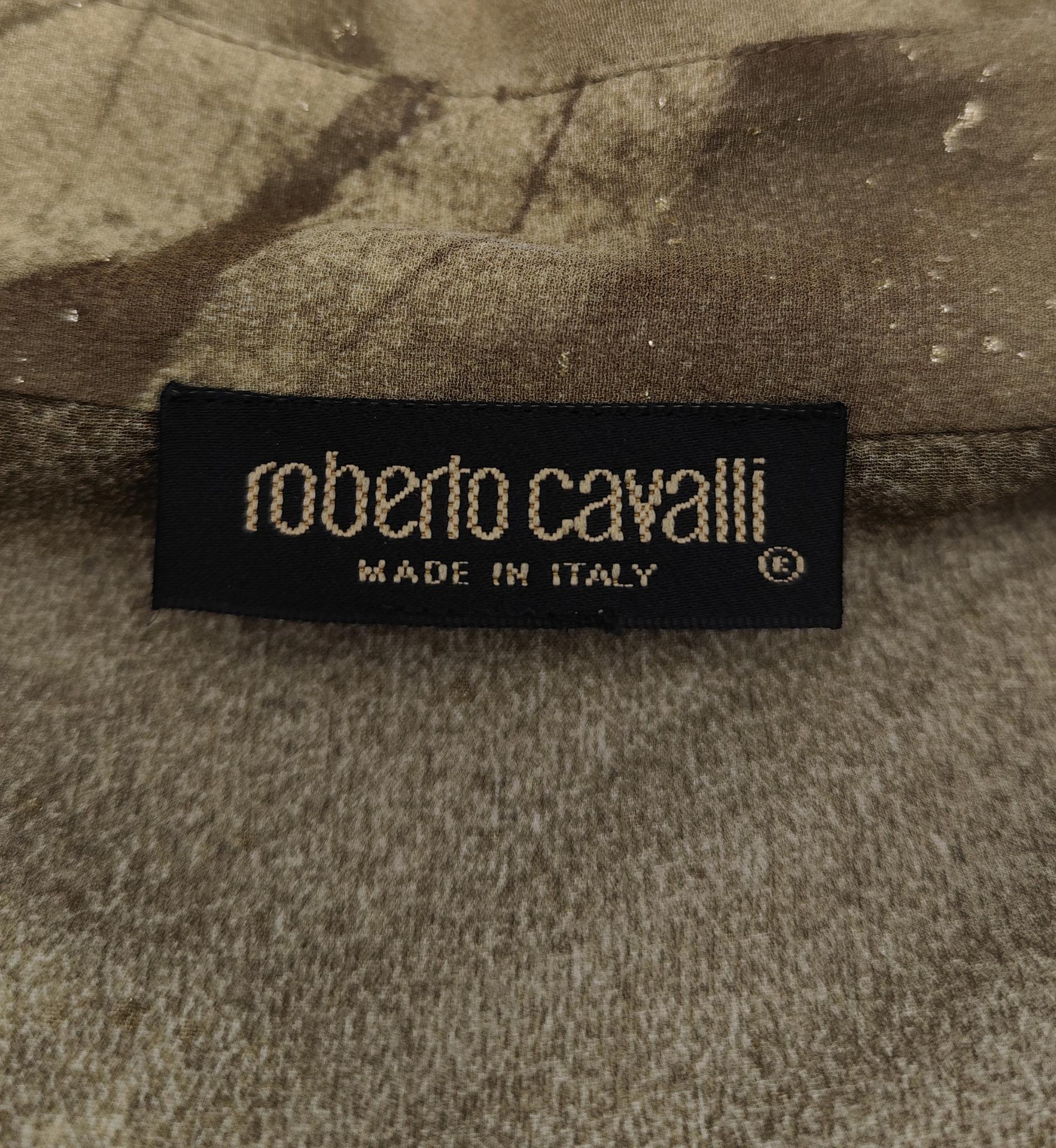 Roberto Cavalli A/I 1999: camicia in seta verde con stampa di foglie di cannabis in vendita 11
