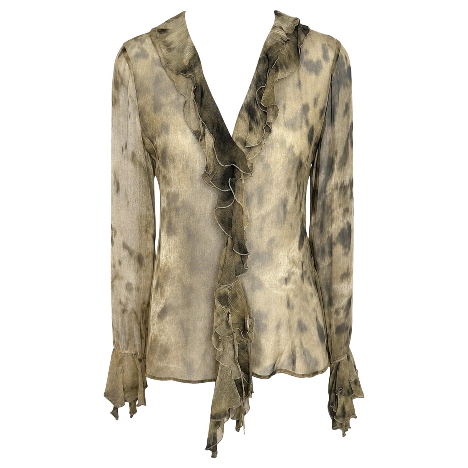 Roberto Cavalli F/W 1999 Leopard Print Silk Chiffon Blouse