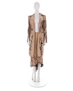 Roberto Cavalli F/W 1999 runway sample hand-painted leather jacket and skirt set