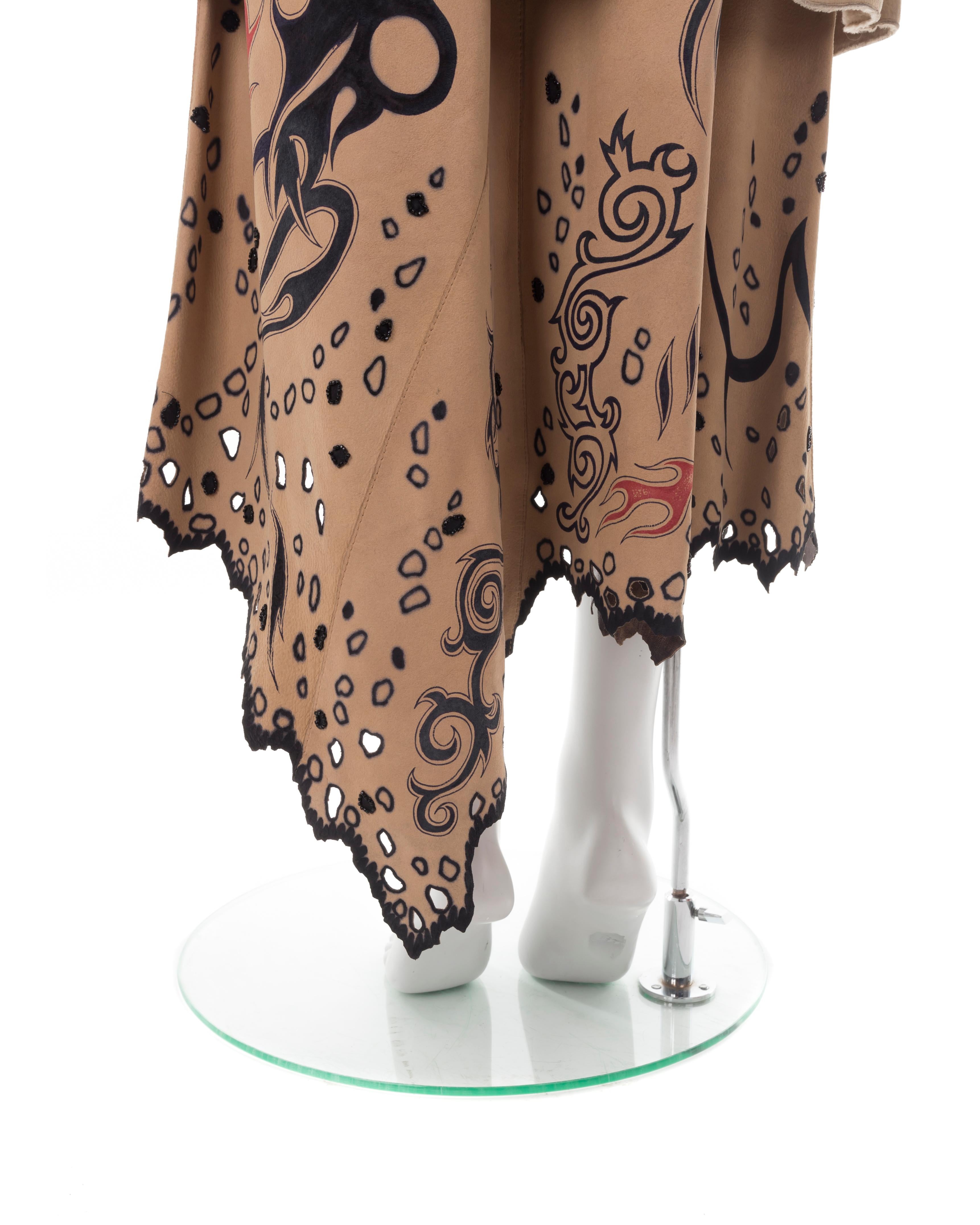 Roberto Cavalli F/W 1999 runway sample hand-painted leather jacket and skirt set For Sale 2
