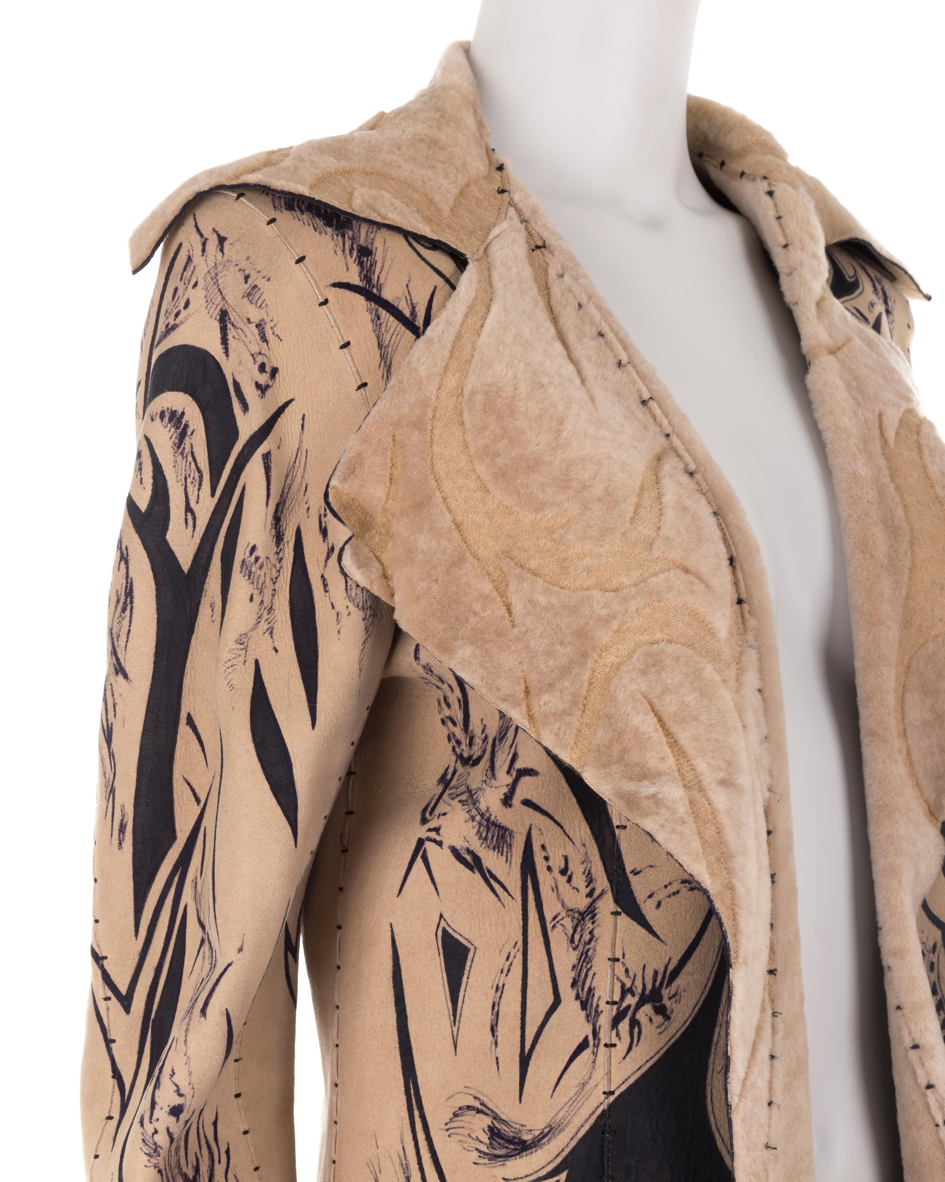 Roberto Cavalli F/W 1999 runway sample hand-painted leather jacket and skirt set For Sale 4