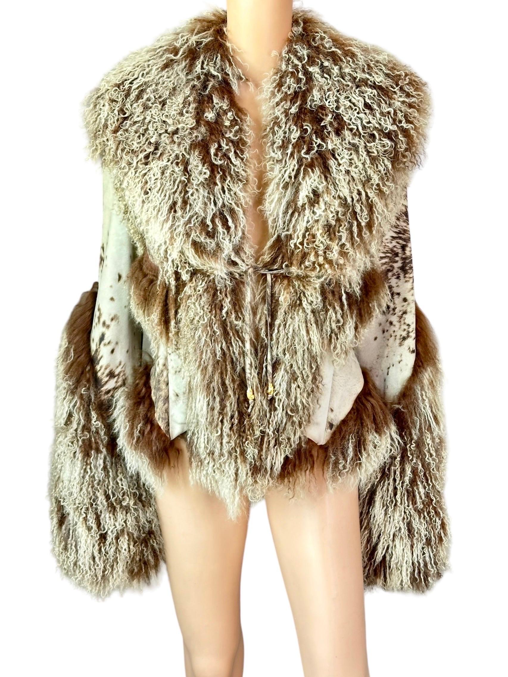 Brown Roberto Cavalli F/W 1999 Runway Shearling Leather & Fur Jacket Coat