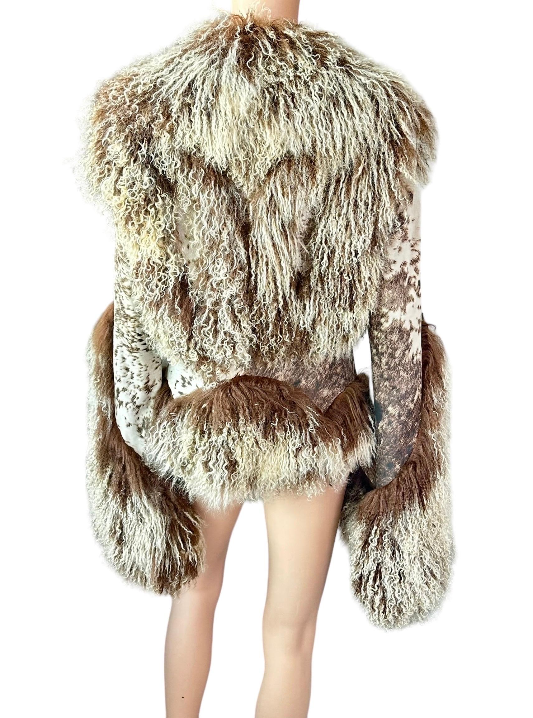 Roberto Cavalli F/W 1999 Runway Shearling Leather & Fur Jacket Coat In Excellent Condition In Naples, FL
