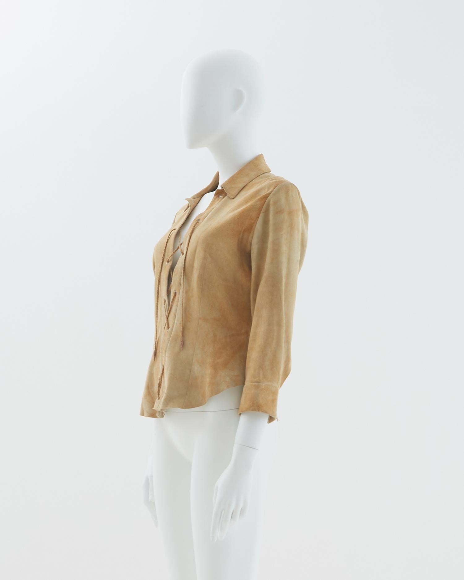 Roberto Cavalli F/W 1999 Tan suede top  In Excellent Condition For Sale In Milano, IT
