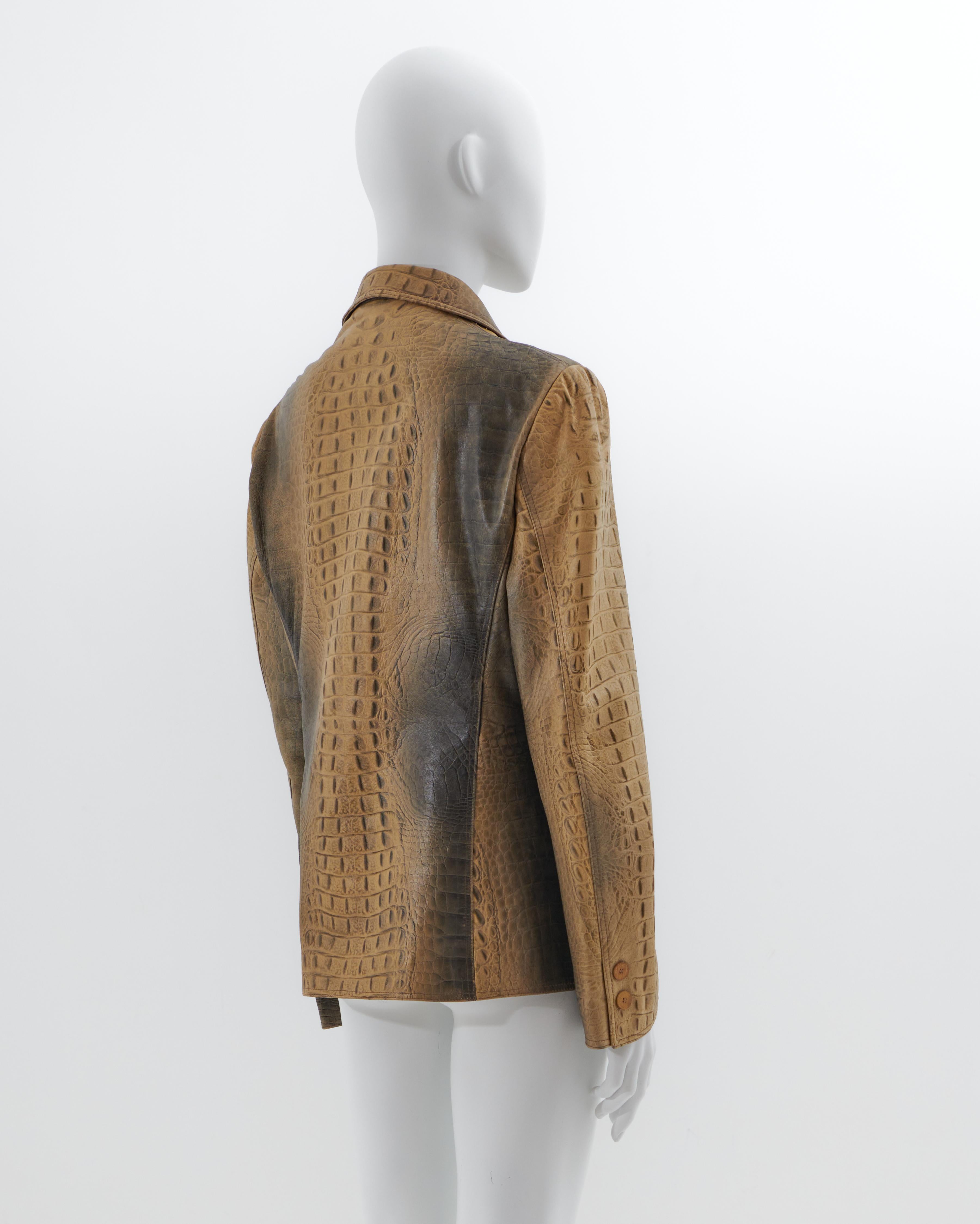Roberto Cavalli F/W 2000 Beige croc-embossed leather jacket In Excellent Condition For Sale In Milano, IT