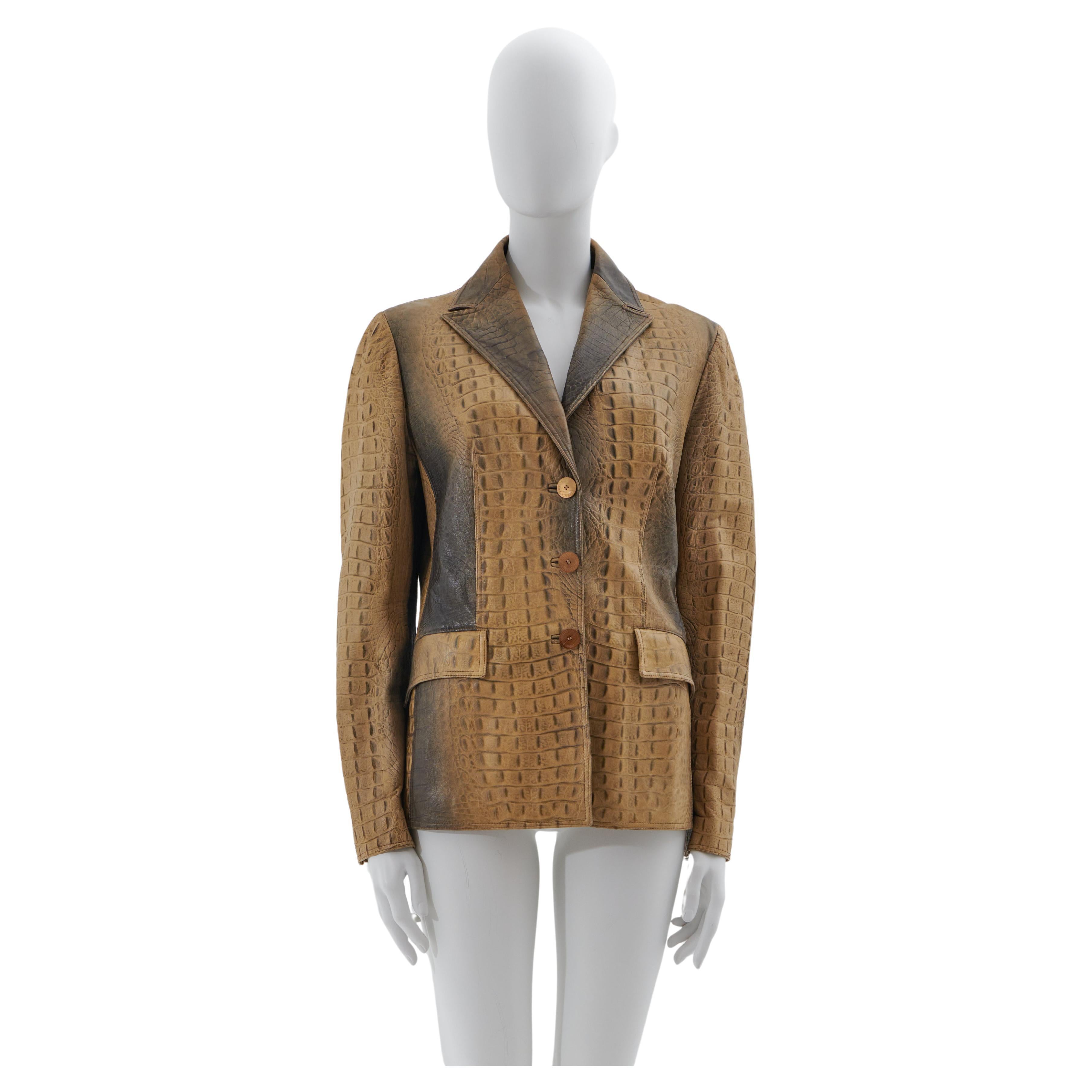 Roberto Cavalli H/W 2000 Beige Lederjacke mit Krokodillederprägung