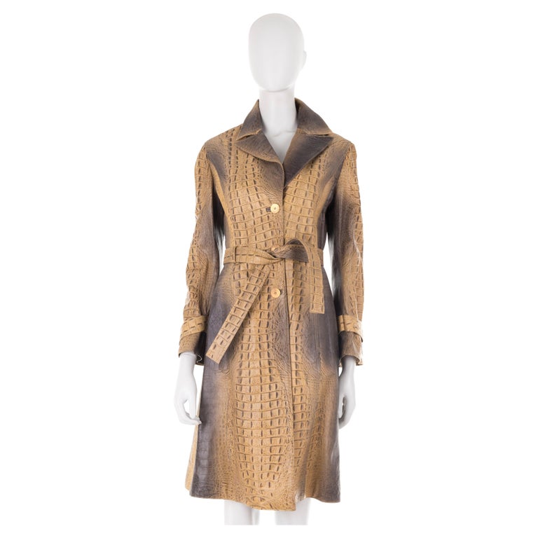 Roberto Cavalli F/W 2000 croc embossed leather trench coat at