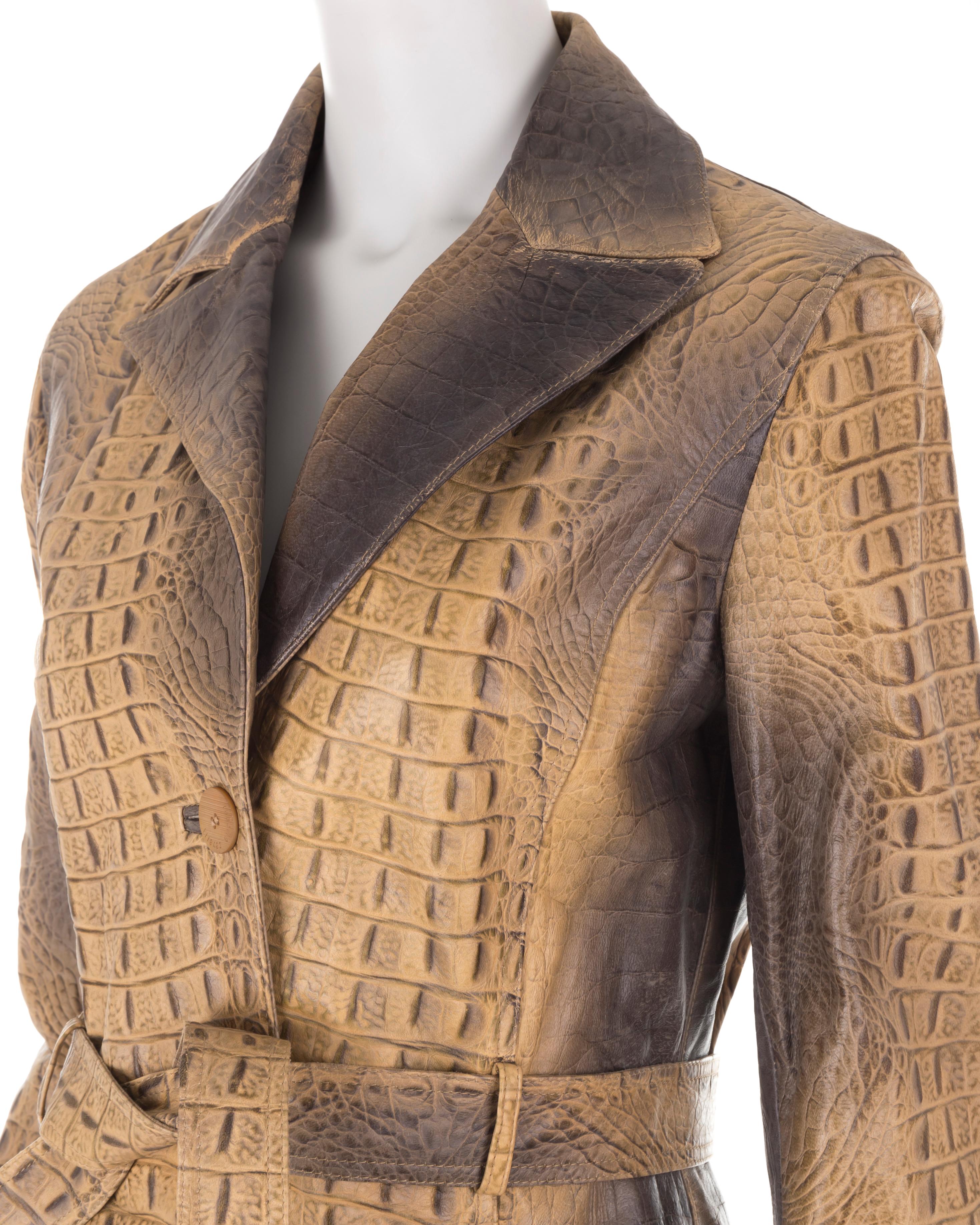 Roberto Cavalli F/W 2000 croc embossed leather trench coat For Sale 2