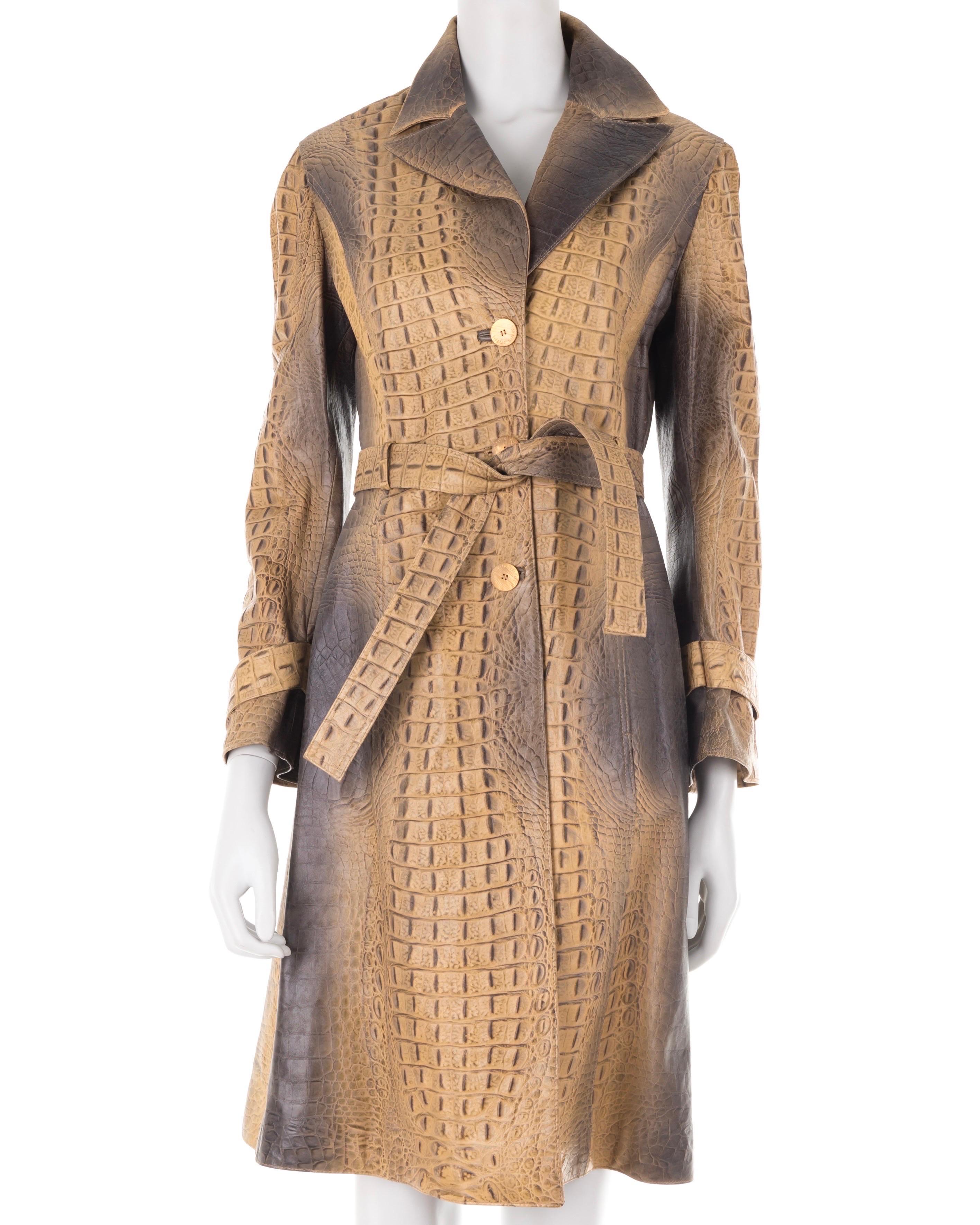Roberto Cavalli F/W 2000 croc embossed leather trench coat For Sale