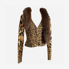 Roberto Cavalli F/W 2000 Fur Collar Leopard Print Cardigan