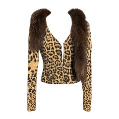 Roberto Cavalli F/W 2000 Fur Collar Leopard Print Cardigan