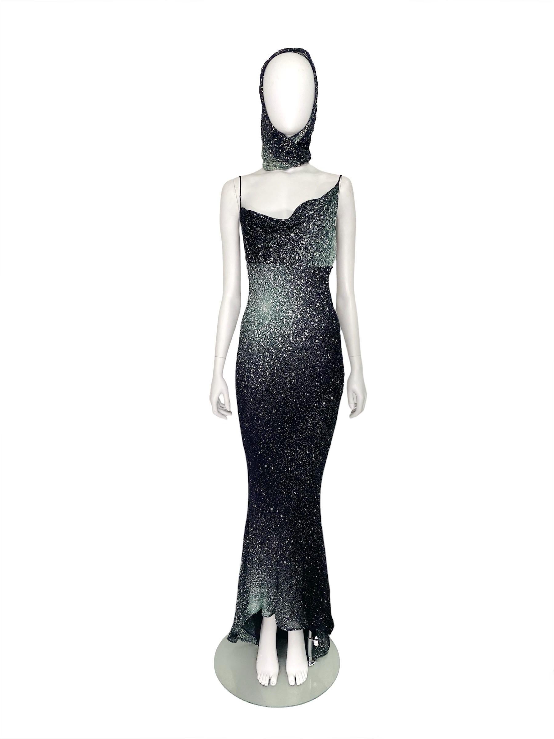 Roberto Cavalli F/W 2000 Swarovski crystal Galaxy print silk gown In Excellent Condition For Sale In Rome, IT