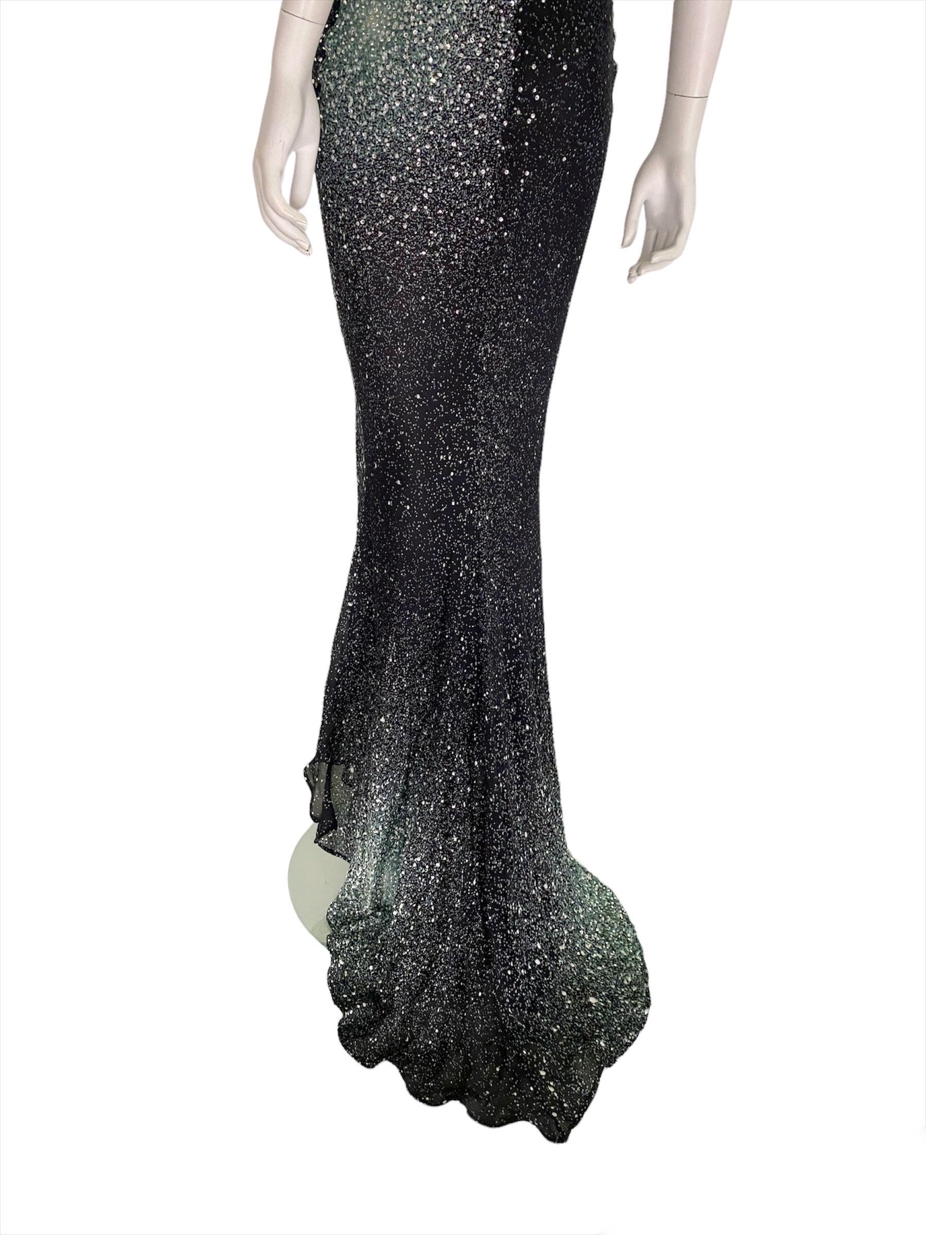 Roberto Cavalli F/W 2000 Swarovski crystal Galaxy print silk gown For Sale 1