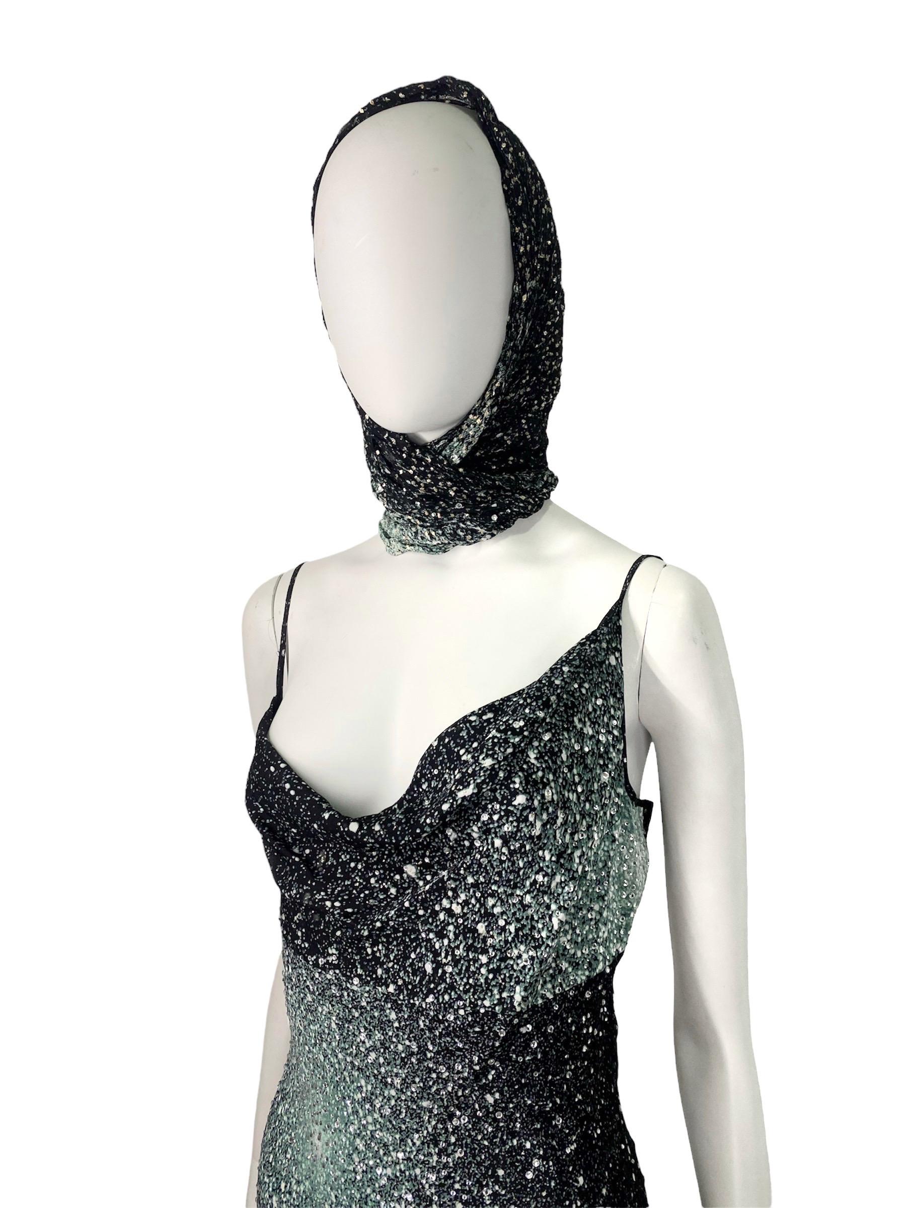 Roberto Cavalli F/W 2000 Swarovski crystal Galaxy print silk gown For Sale 2