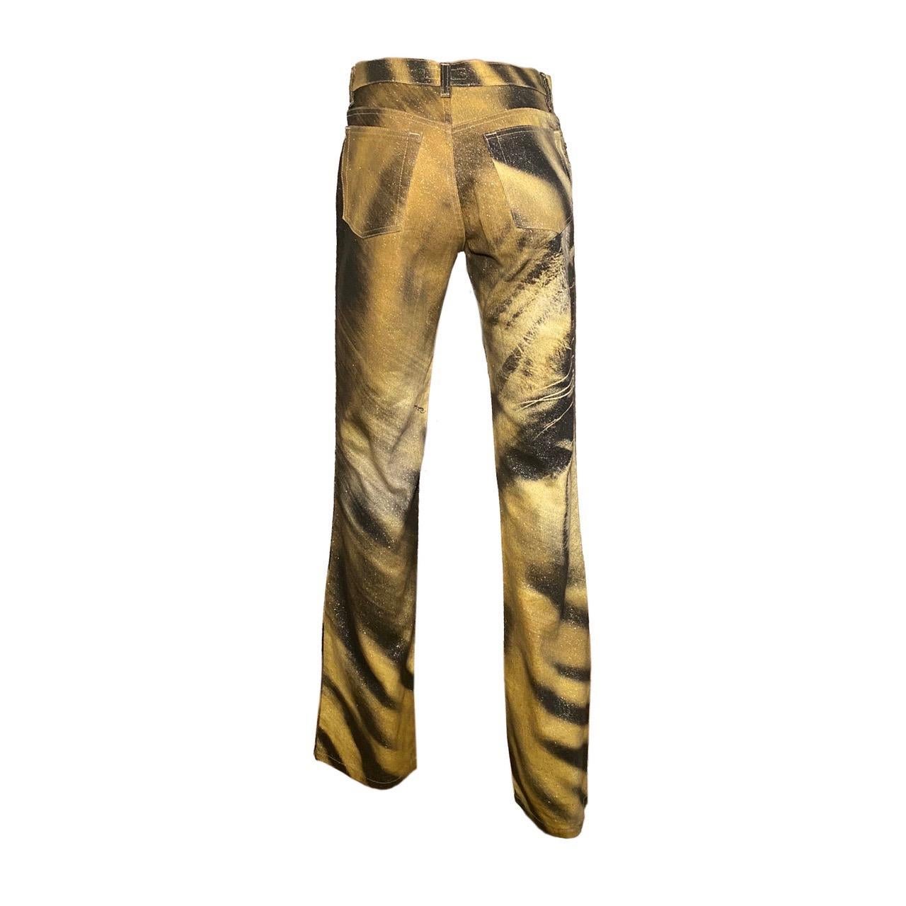 Roberto Cavalli Fall/Winter 2000 Glitter Jeans with iconic tiger print (also seen on runway)

Size S, slightly flared fit