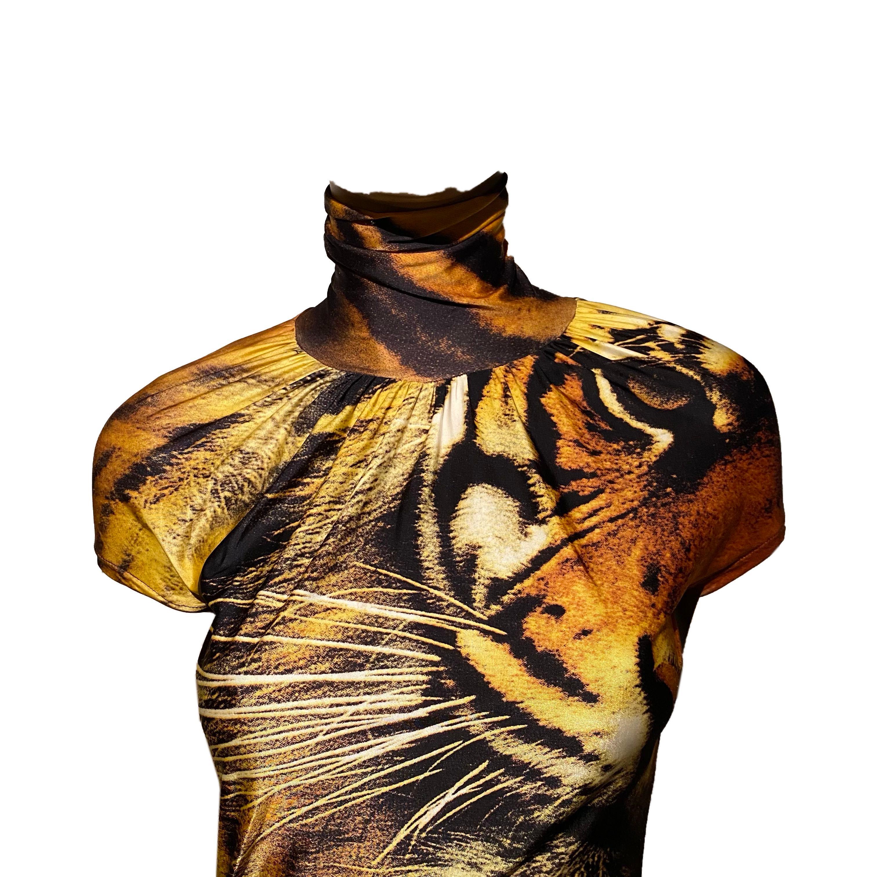 Brown Roberto Cavalli F/W 2000 Cut-out Tiger print Dress