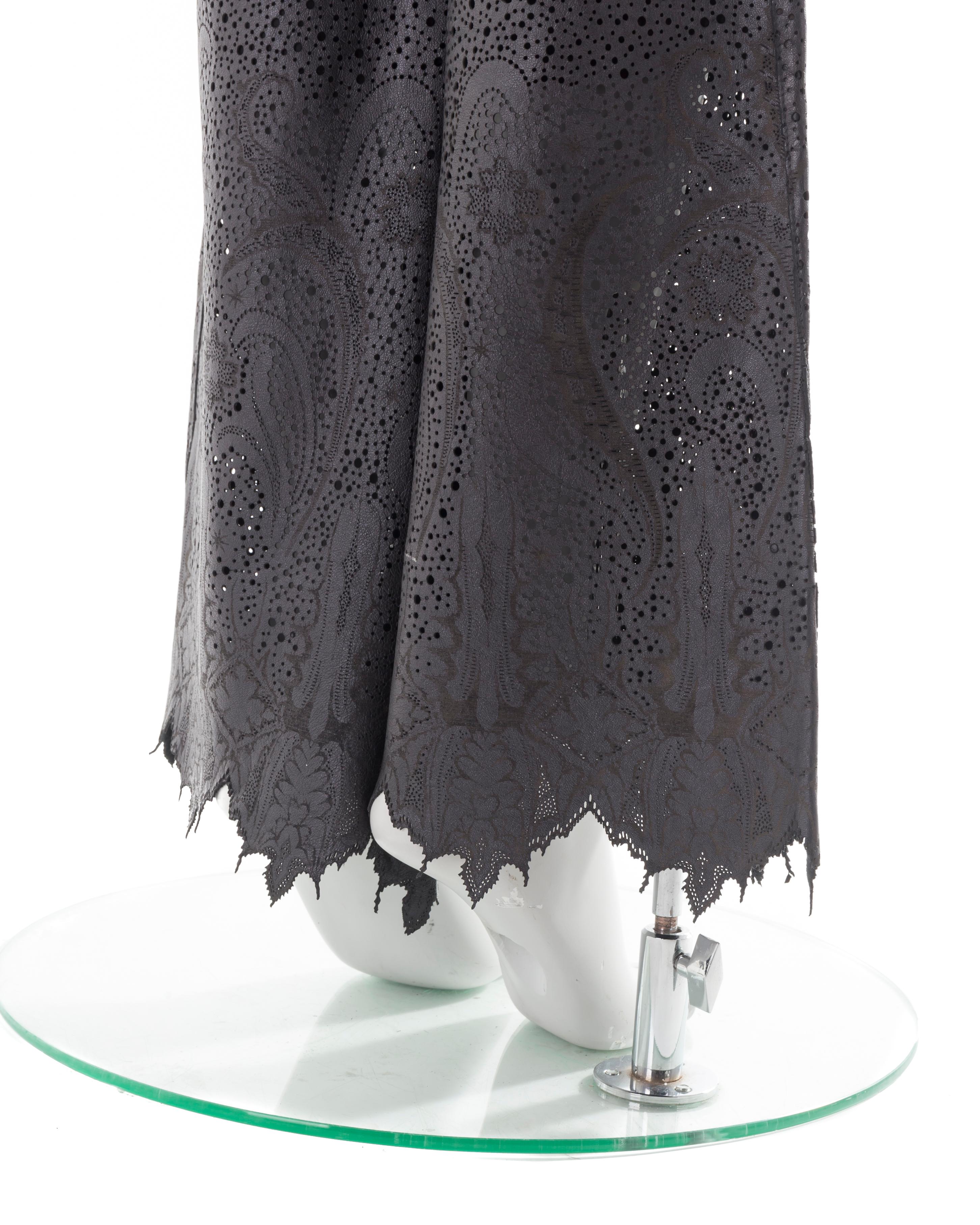 Women's Roberto Cavalli F/W 2001 black leather laser cut pants For Sale