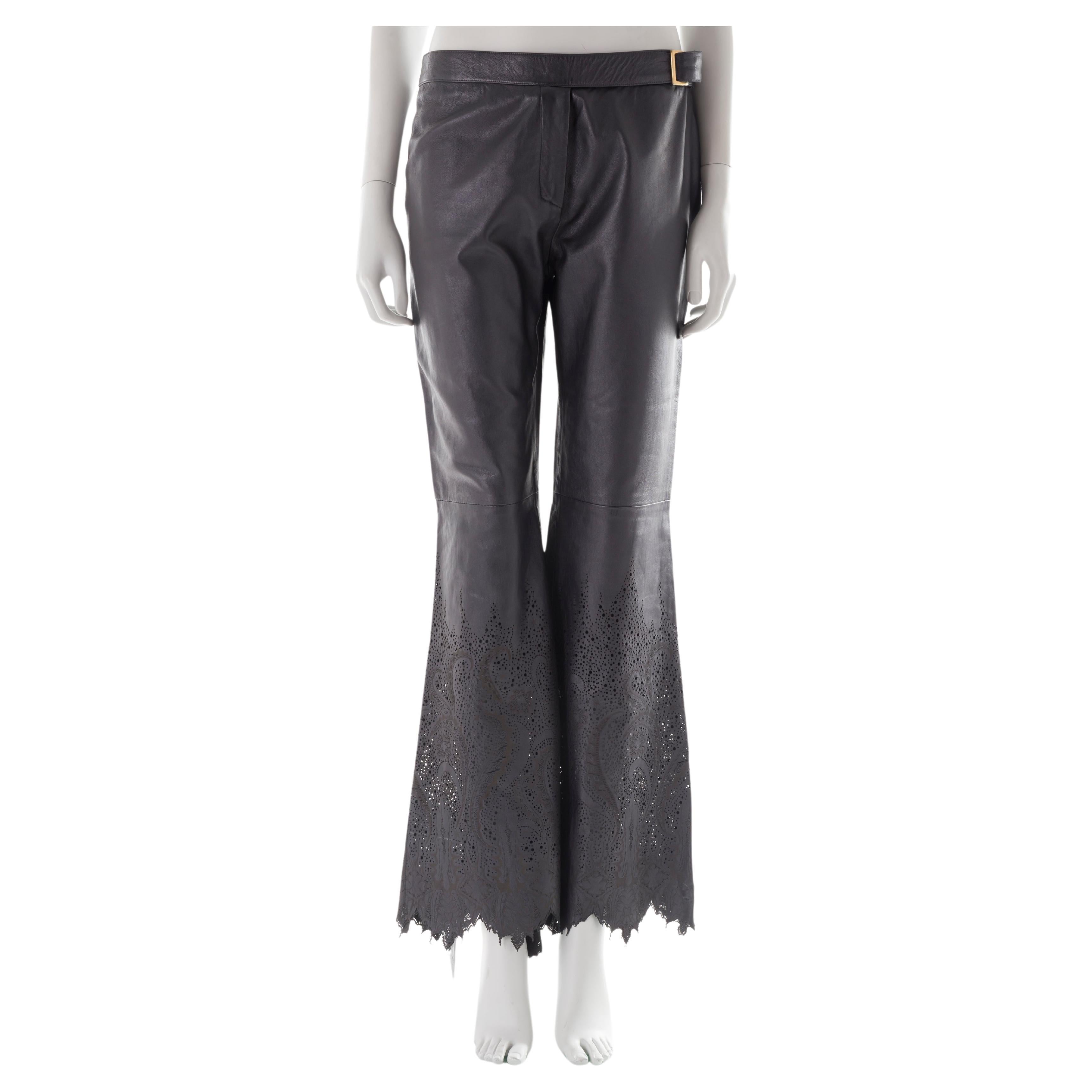 Roberto Cavalli F/W 2001 black leather laser cut pants For Sale