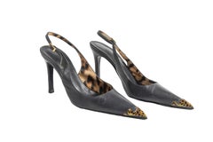 Roberto Cavalli F/W 2001 black slingbacks with cheetah toe