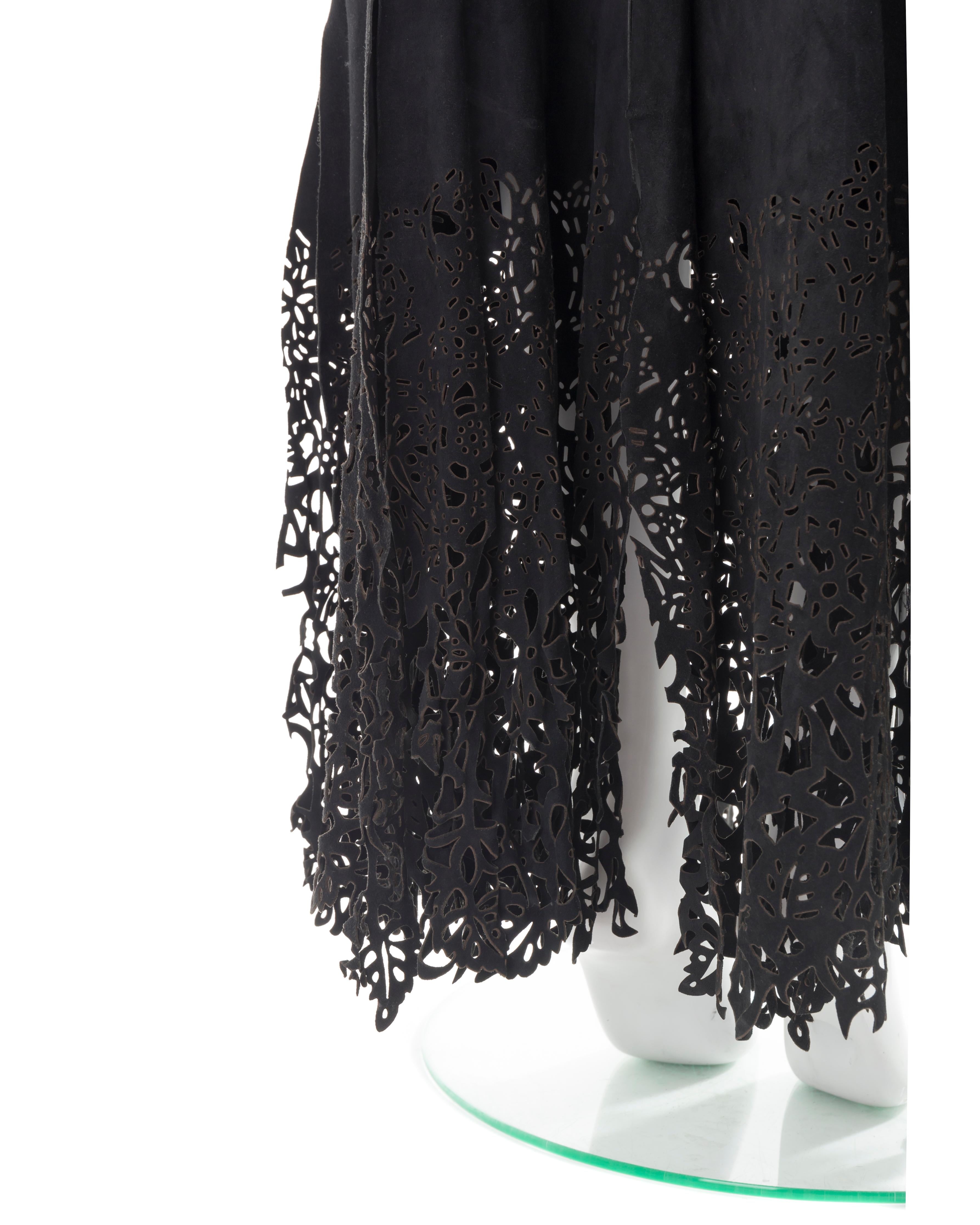 Women's Roberto Cavalli F/W 1999 black suede laser-cut maxi skirt For Sale
