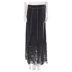Roberto Cavalli F/W 1999 black suede laser-cut maxi skirt