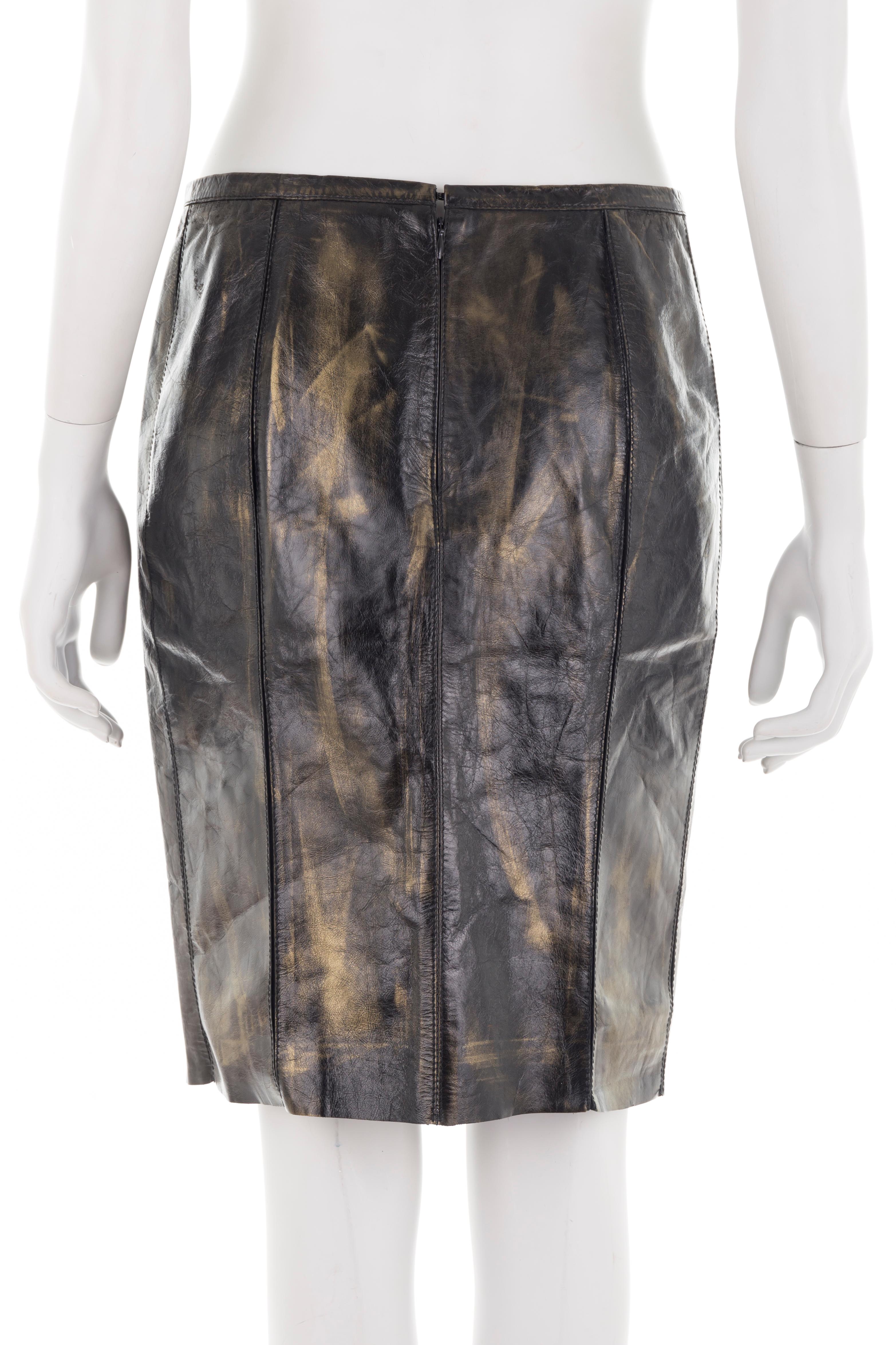 Gray Roberto Cavalli S/S 2001 brown metallic leather skirt For Sale