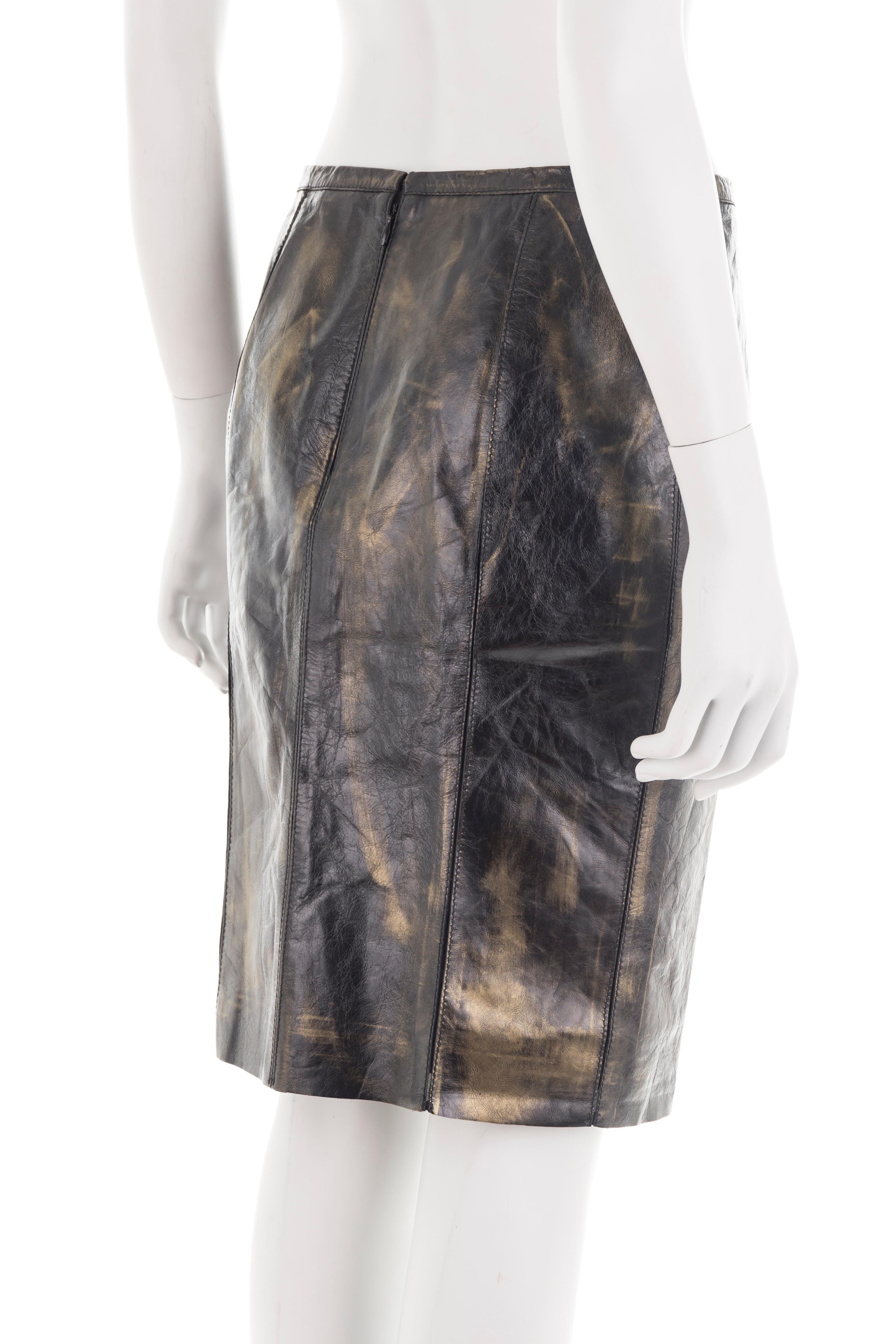 Roberto Cavalli S/S 2001 brown metallic leather skirt In Excellent Condition For Sale In Rome, IT