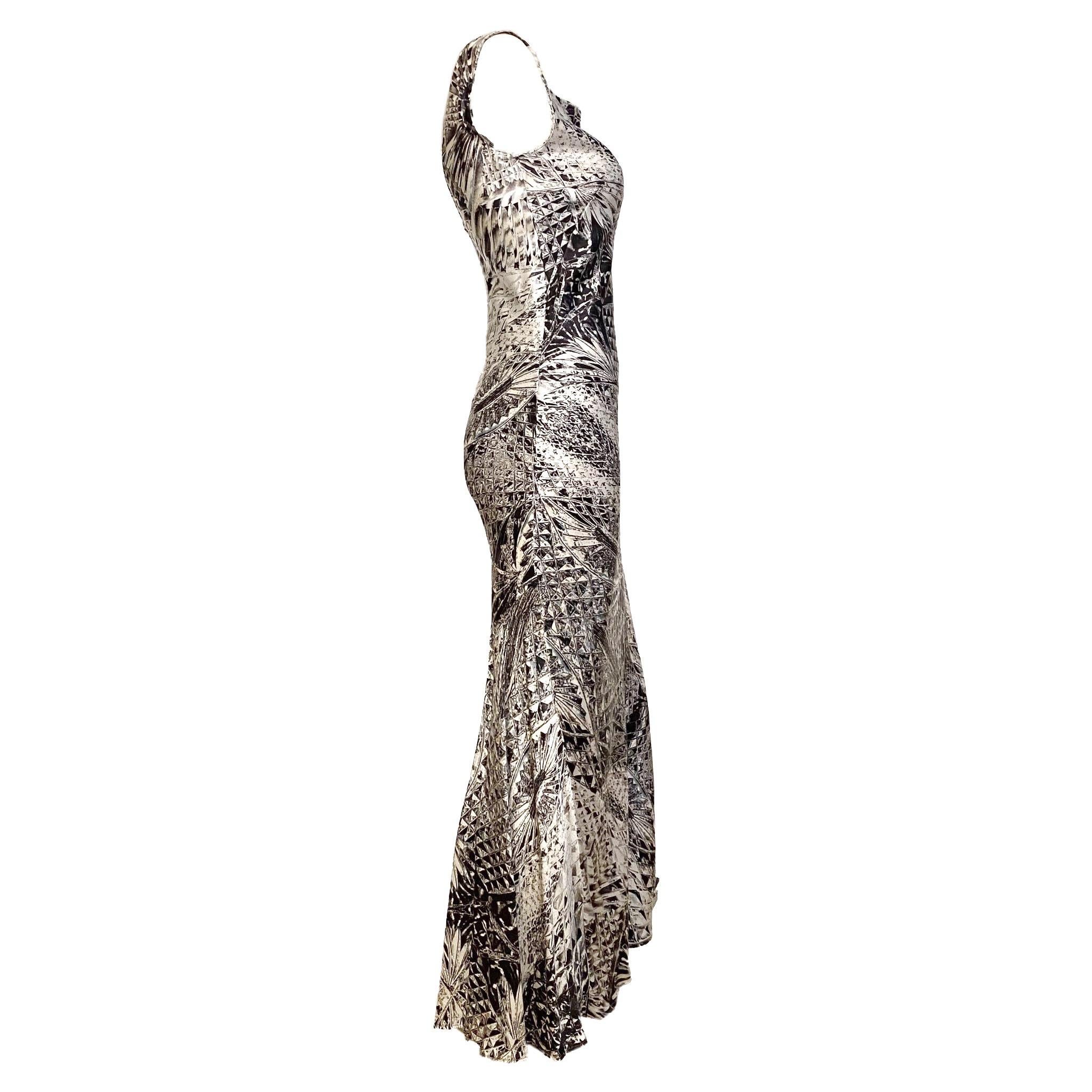 Gray Roberto Cavalli F/W 2001 Diamond print Silk Gown For Sale