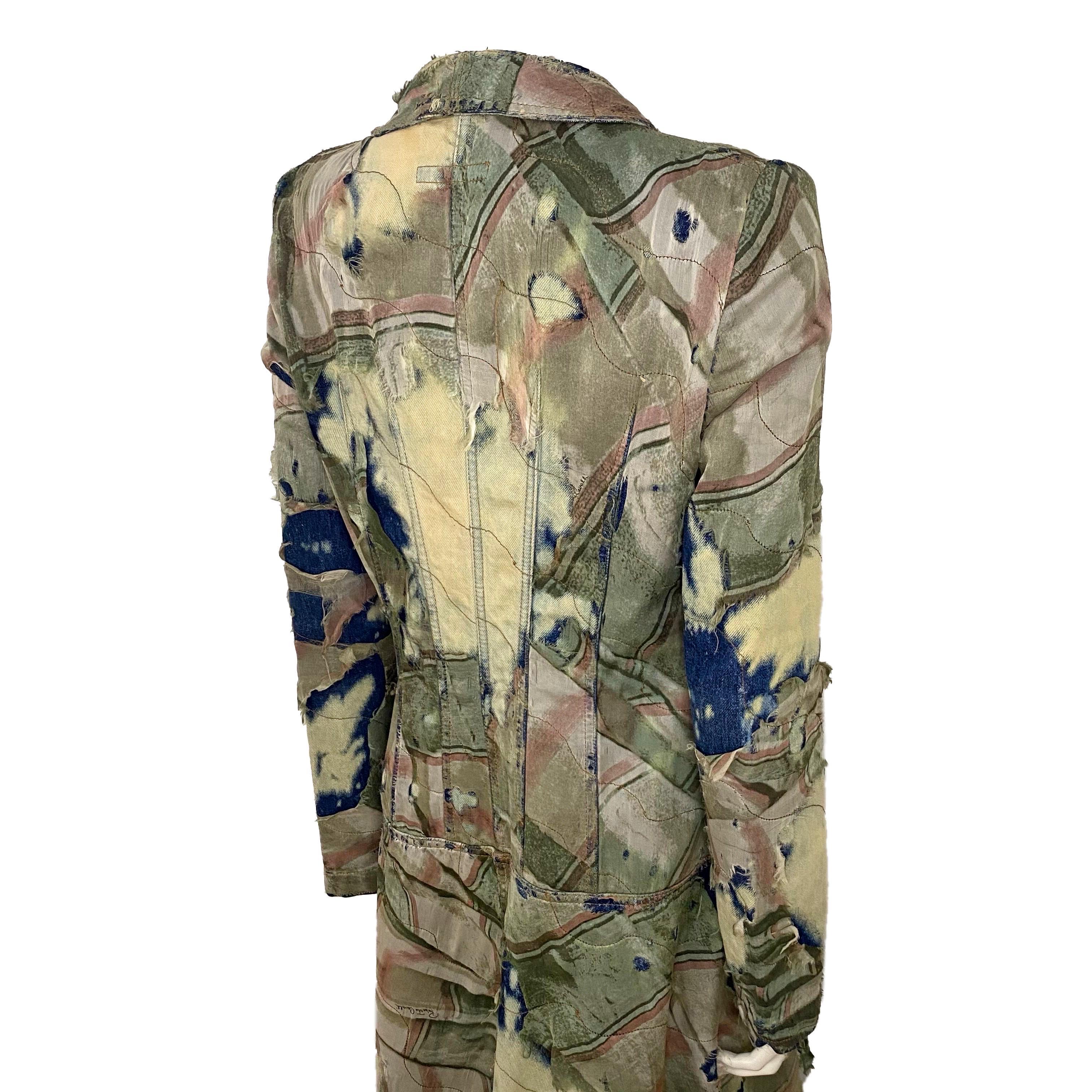 Gray Roberto Cavalli F/W 2001 distressed silk/denim coat