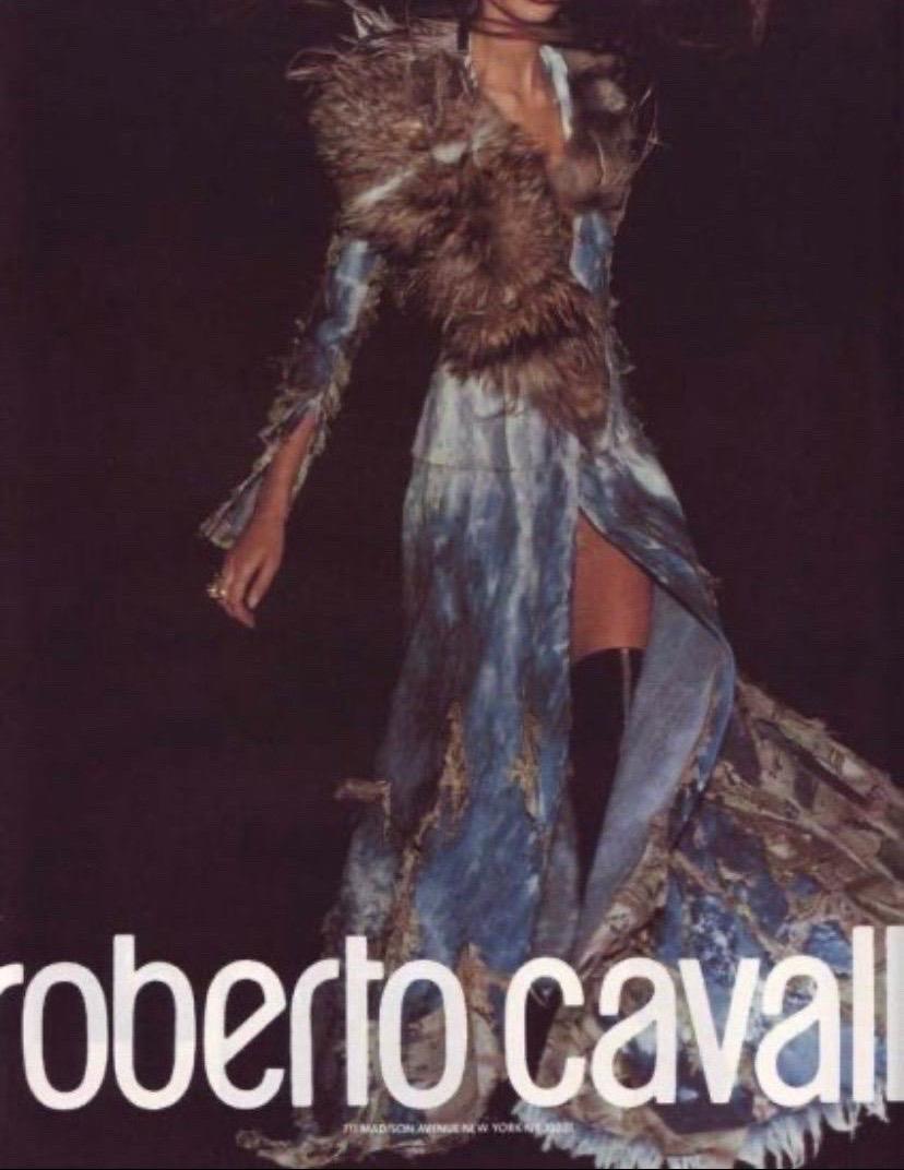 Women's Roberto Cavalli F/W 2001 distressed silk/denim coat
