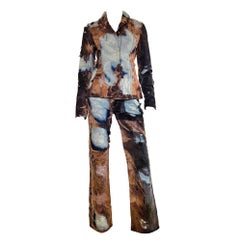 Roberto Cavalli F/W 2001 distressed silk/denim pant suit