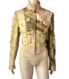 Roberto Cavalli F/W 2001 Runway Distressed Denim Silk Jacket Coat