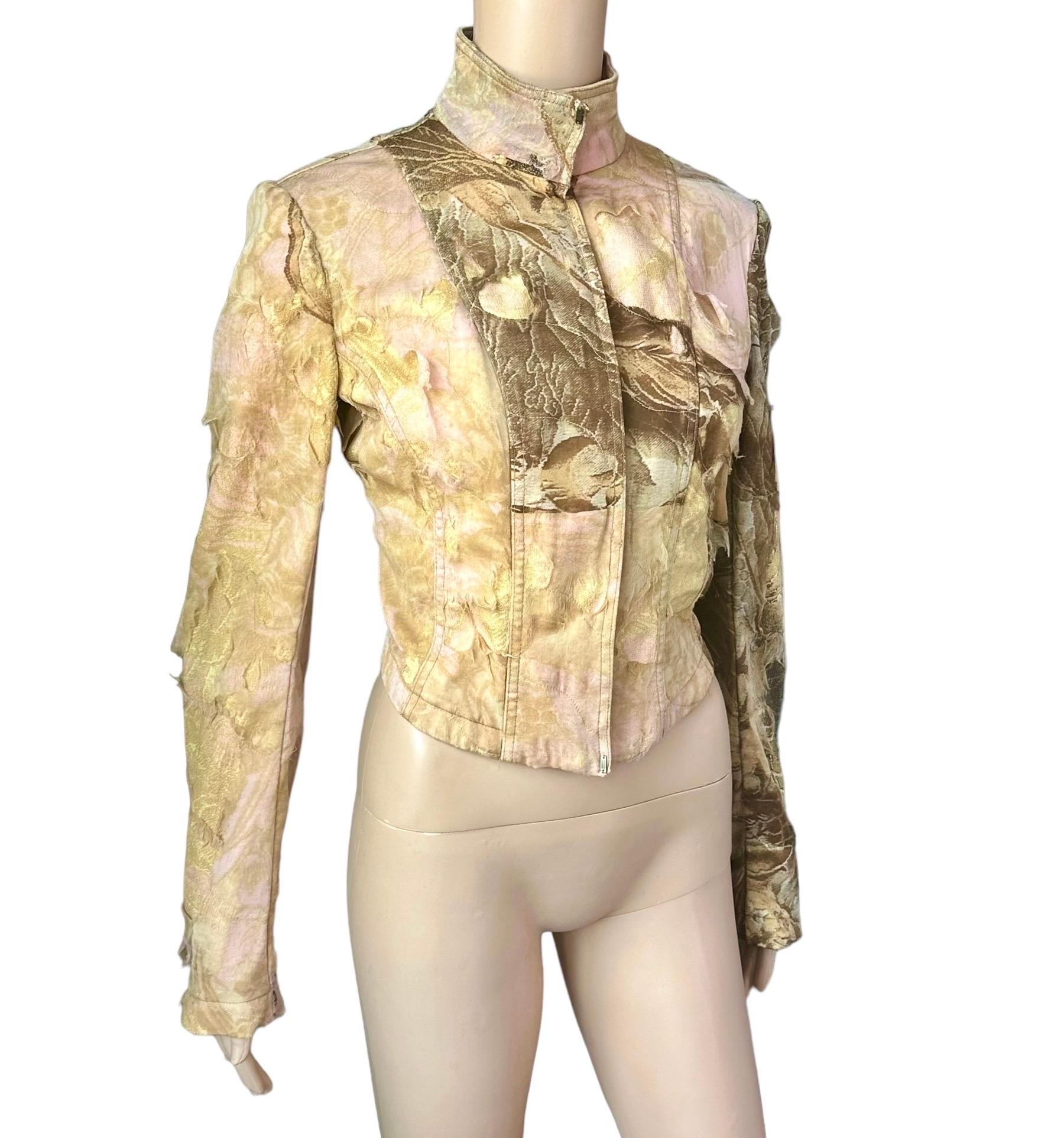 Beige Roberto Cavalli - A/I 2001 - Giacca in seta Denim Distressed Coat in vendita