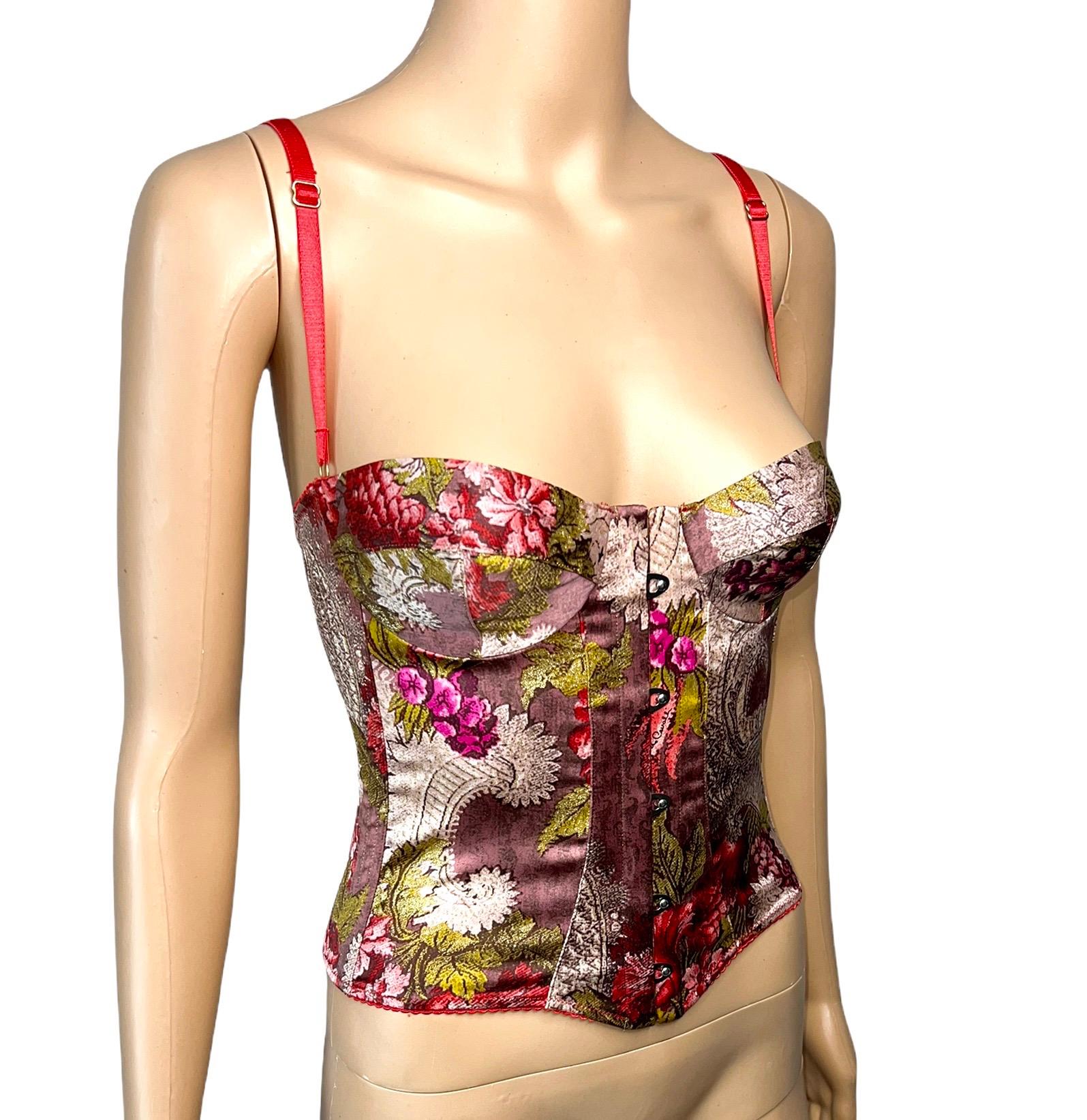 Brown Roberto Cavalli F/W 2001 Unworn Bustier Corset Floral Print Top For Sale