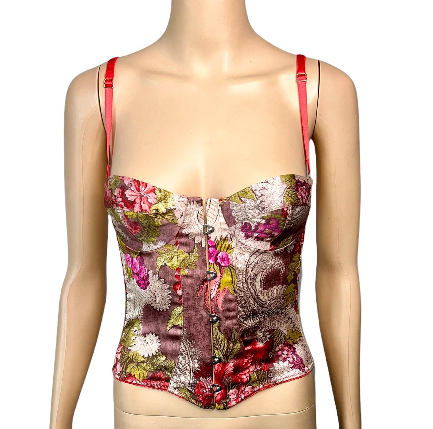 Roberto Cavalli F/W 2001 Unworn Bustier Corset Floral Print Top In New Condition For Sale In Naples, FL