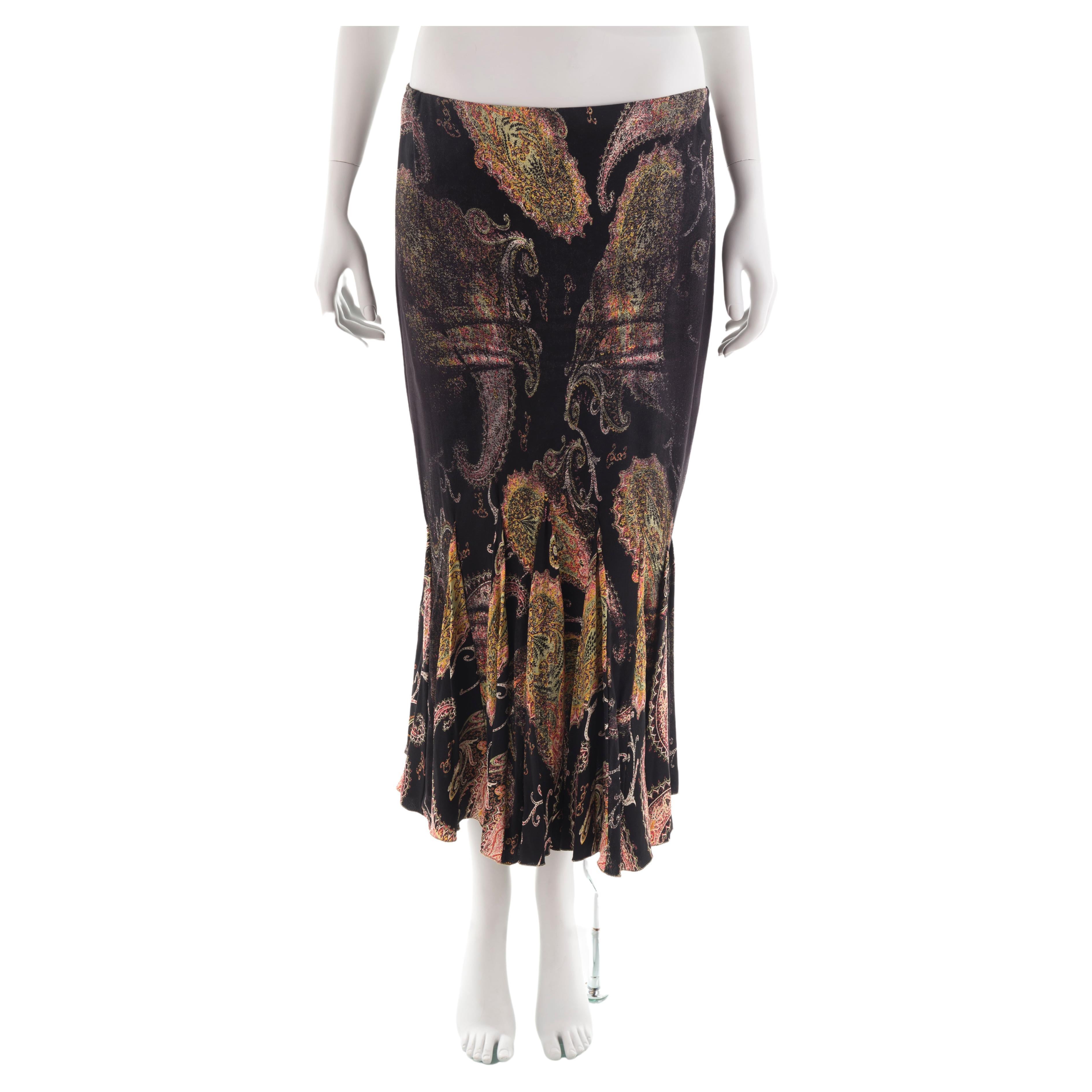 Roberto Cavalli F/W 2002 black and brown paisley godet skirt
