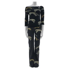 Roberto Cavalli F/W 2002 Black leopards and tigers print pants set